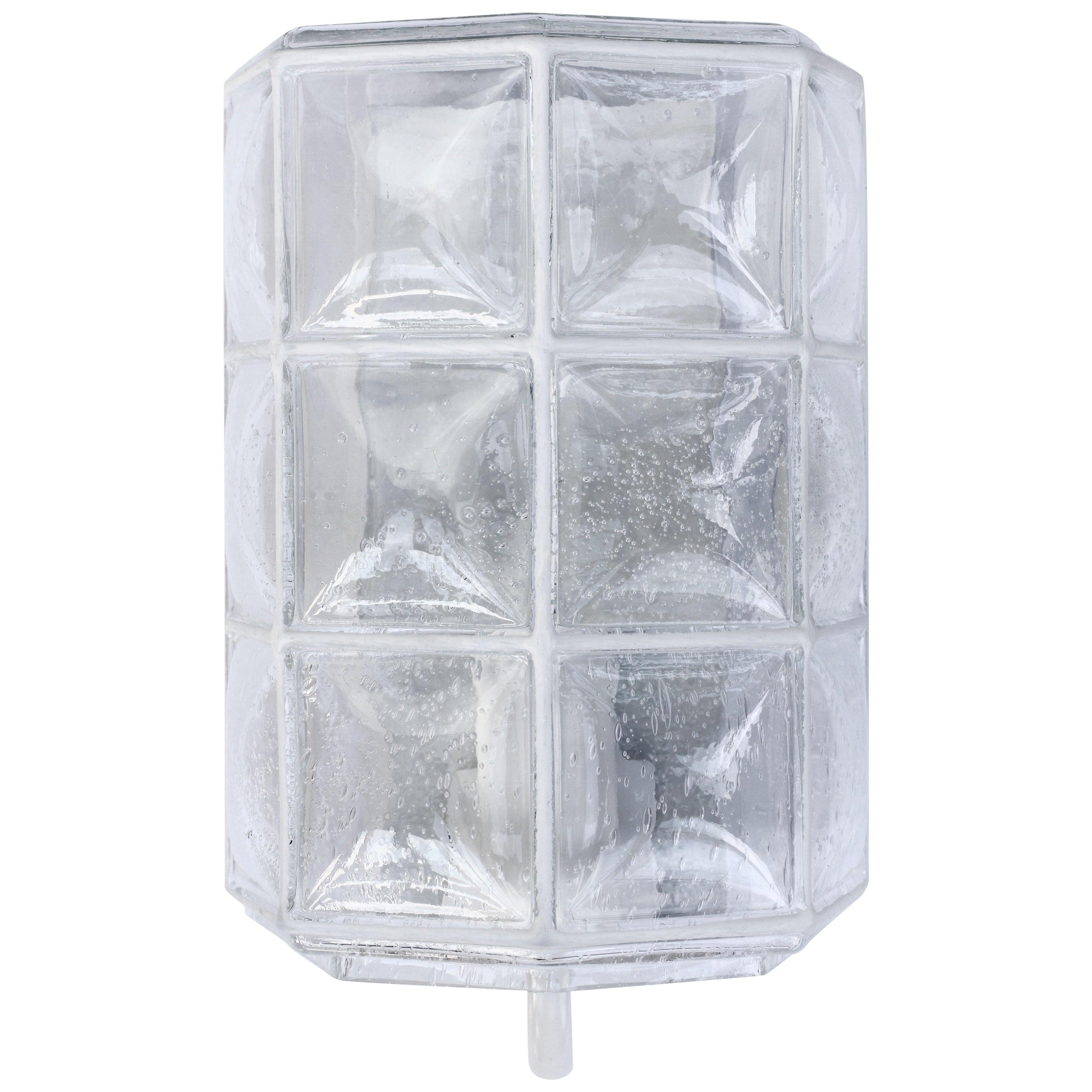 White Iron and Bubble Glass Wall Light Sconce by Glashütte Limburg, circa 1960 For Sale