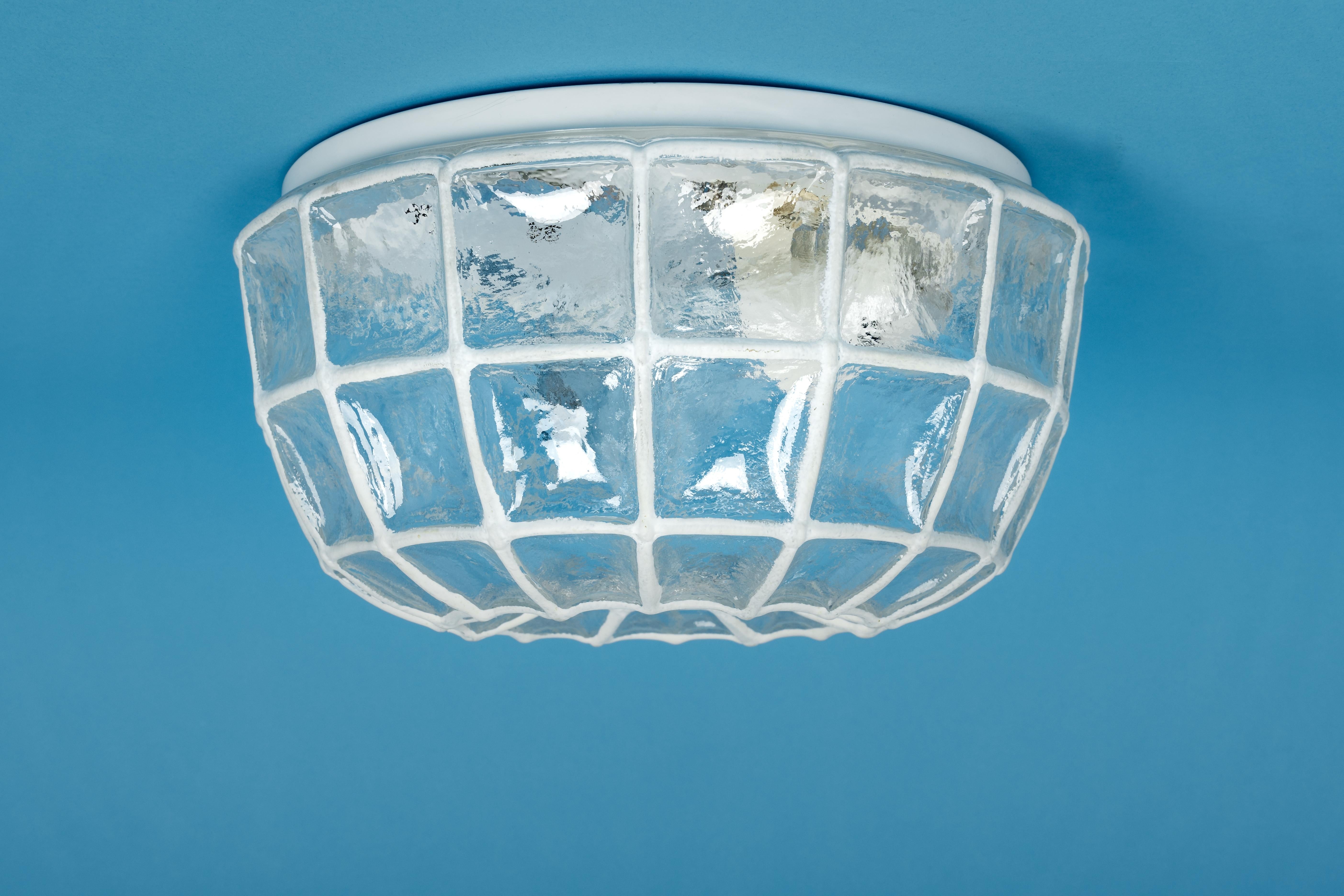 1 of 5 White Iron and Clear Glass Ceiling Lights by Limburg, Germany, 1960s For Sale 7
