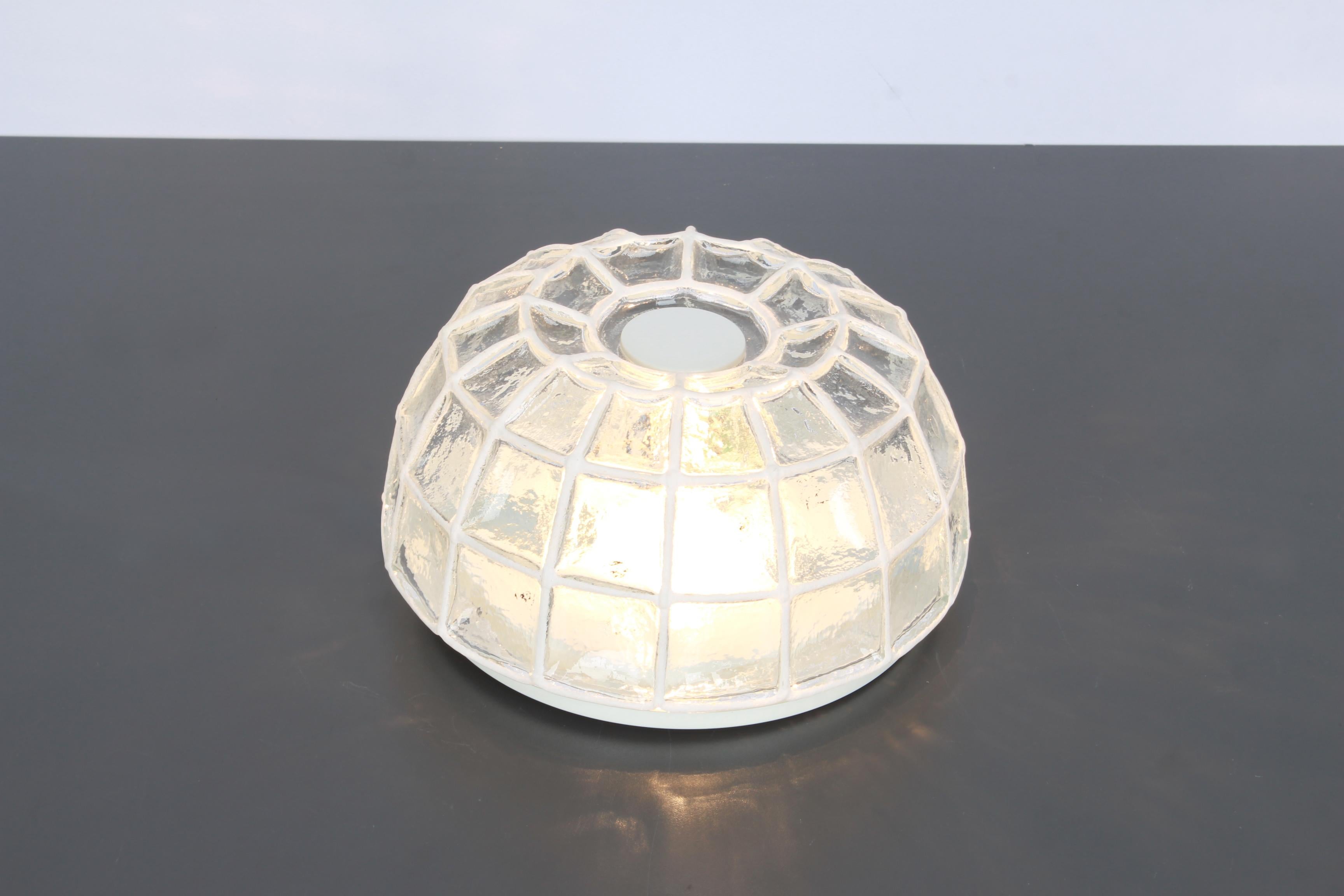 Mid-Century Modern 1 of 5 White Iron and Clear Glass Ceiling Lights by Limburg, Germany, 1960s For Sale