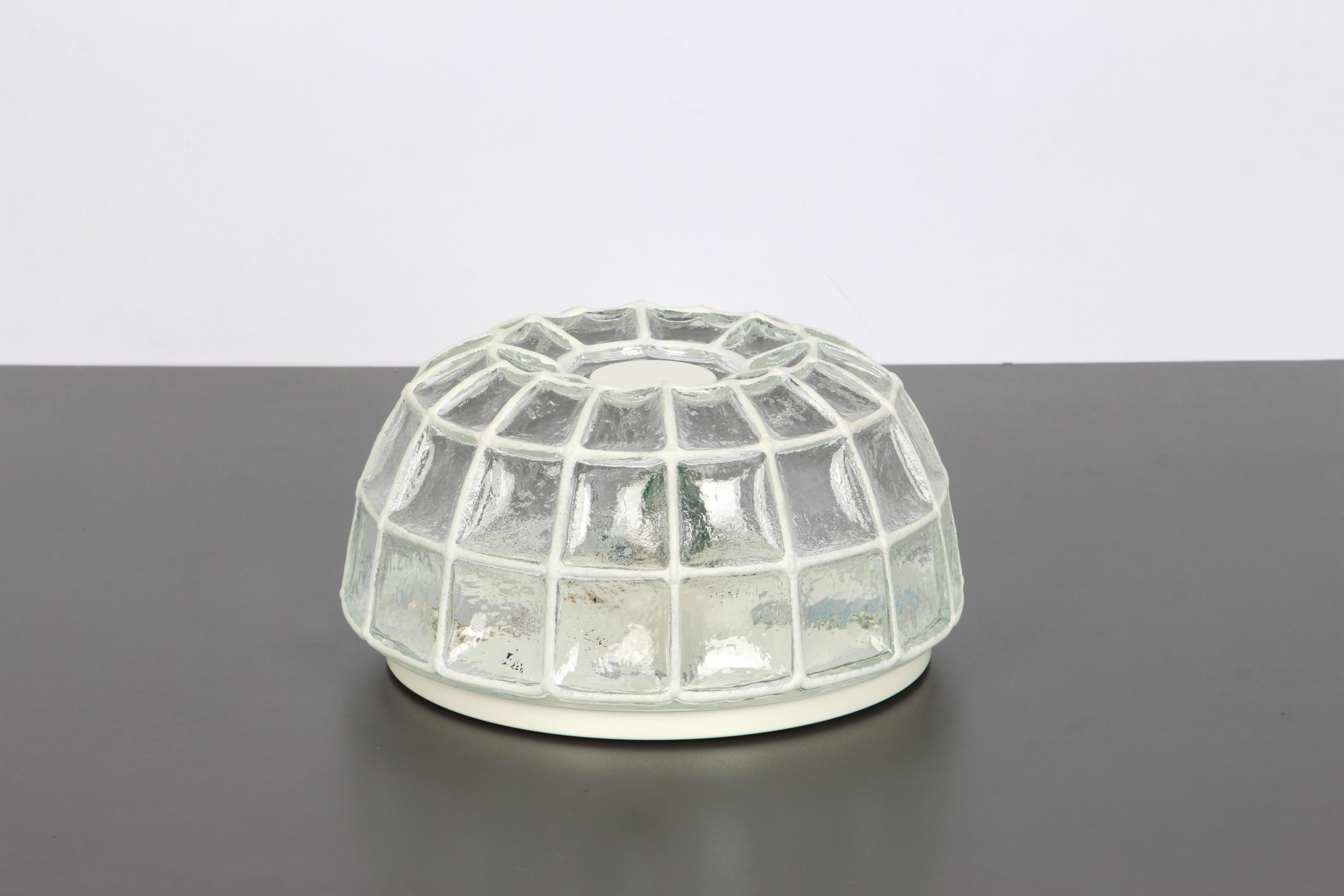 Mid-20th Century 1 of 5 White Iron and Clear Glass Ceiling Lights by Limburg, Germany, 1960s For Sale