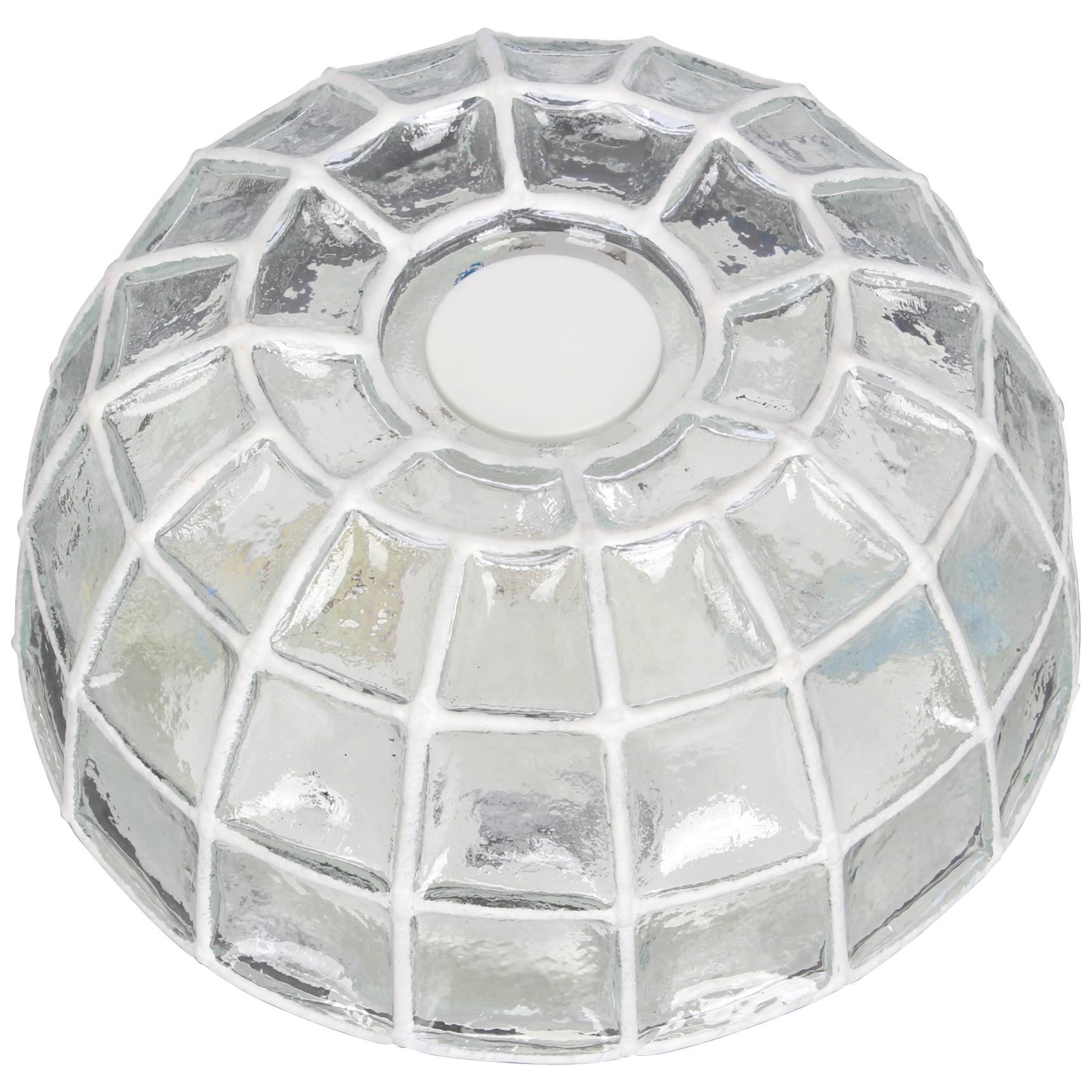 1 of 5 White Iron and Clear Glass Ceiling Lights by Limburg, Germany, 1960s For Sale