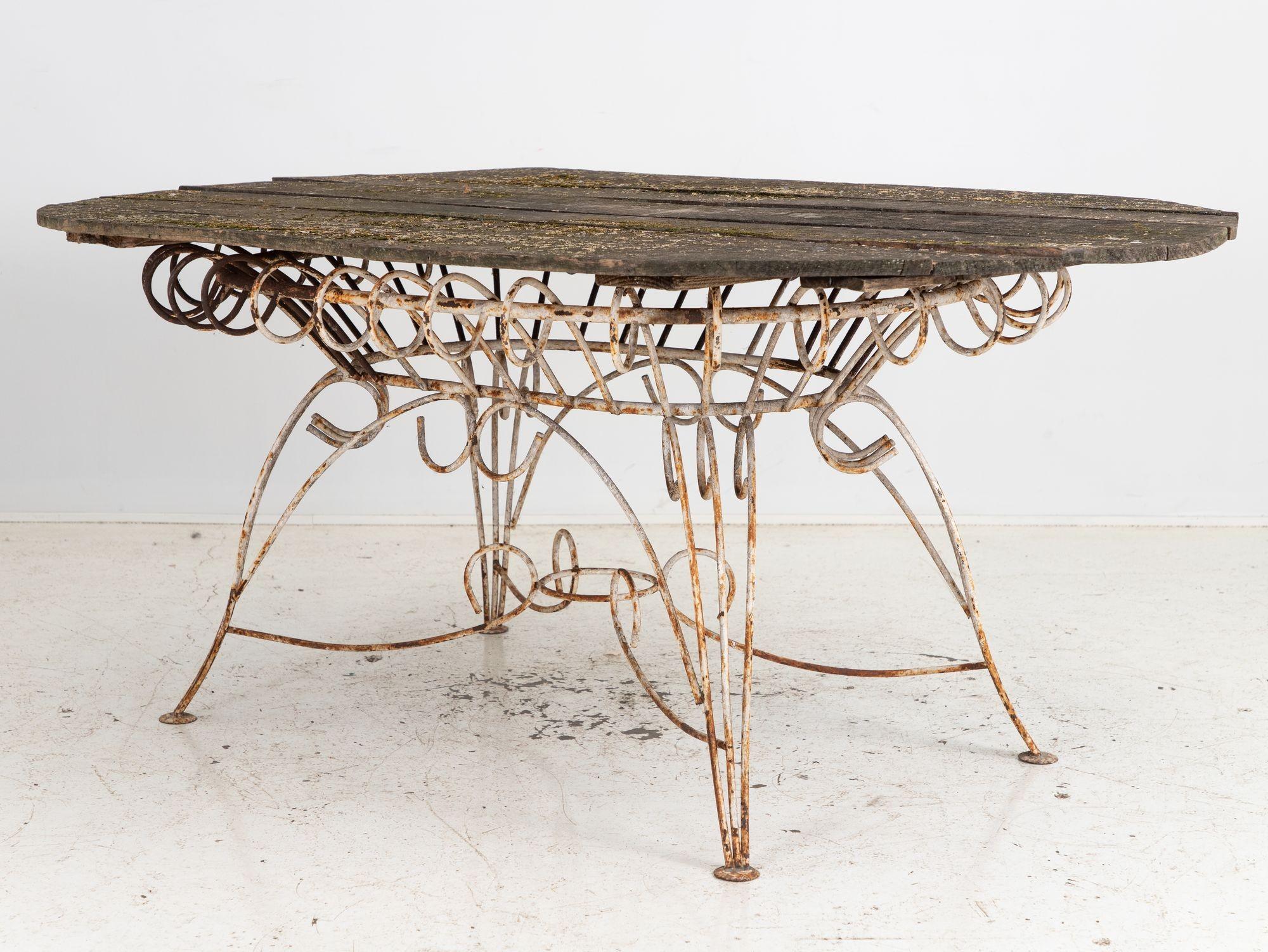 White Iron and Wood Topped Garden Dining Table, France 1930s For Sale 3