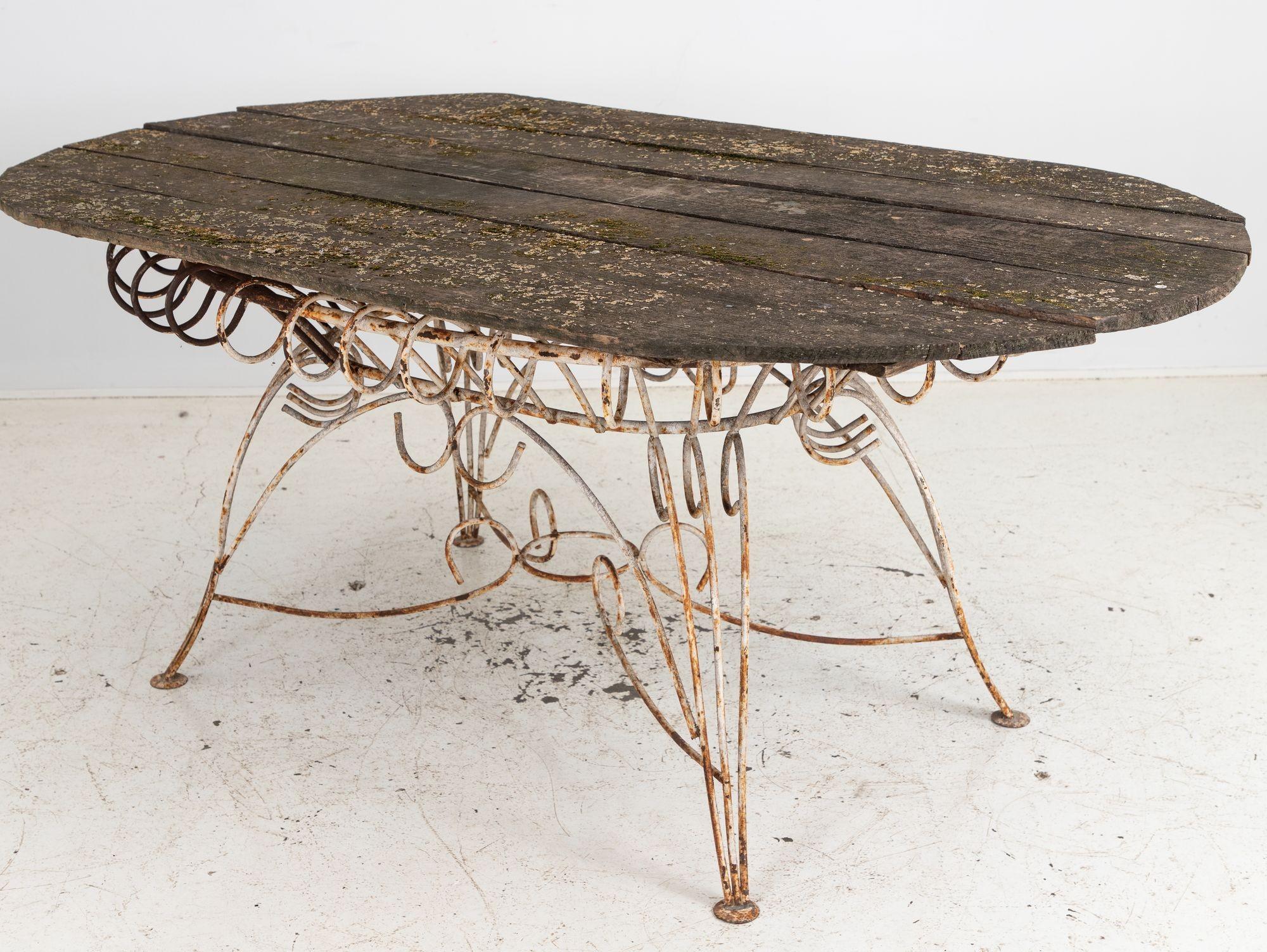 White Iron and Wood Topped Garden Dining Table, France 1930s For Sale 4