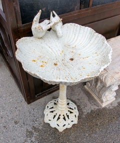 White Iron Birdbath with Decorative Doves