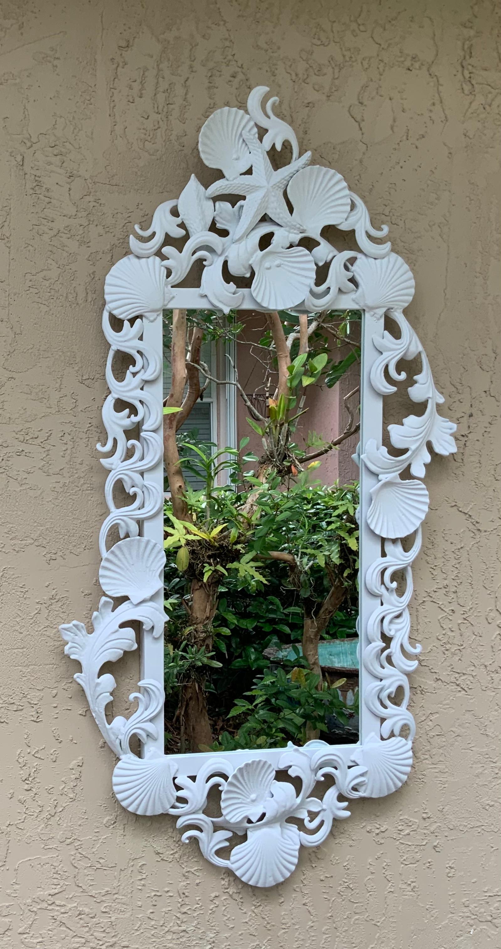 Cast White Iron Sea Shell Mirror