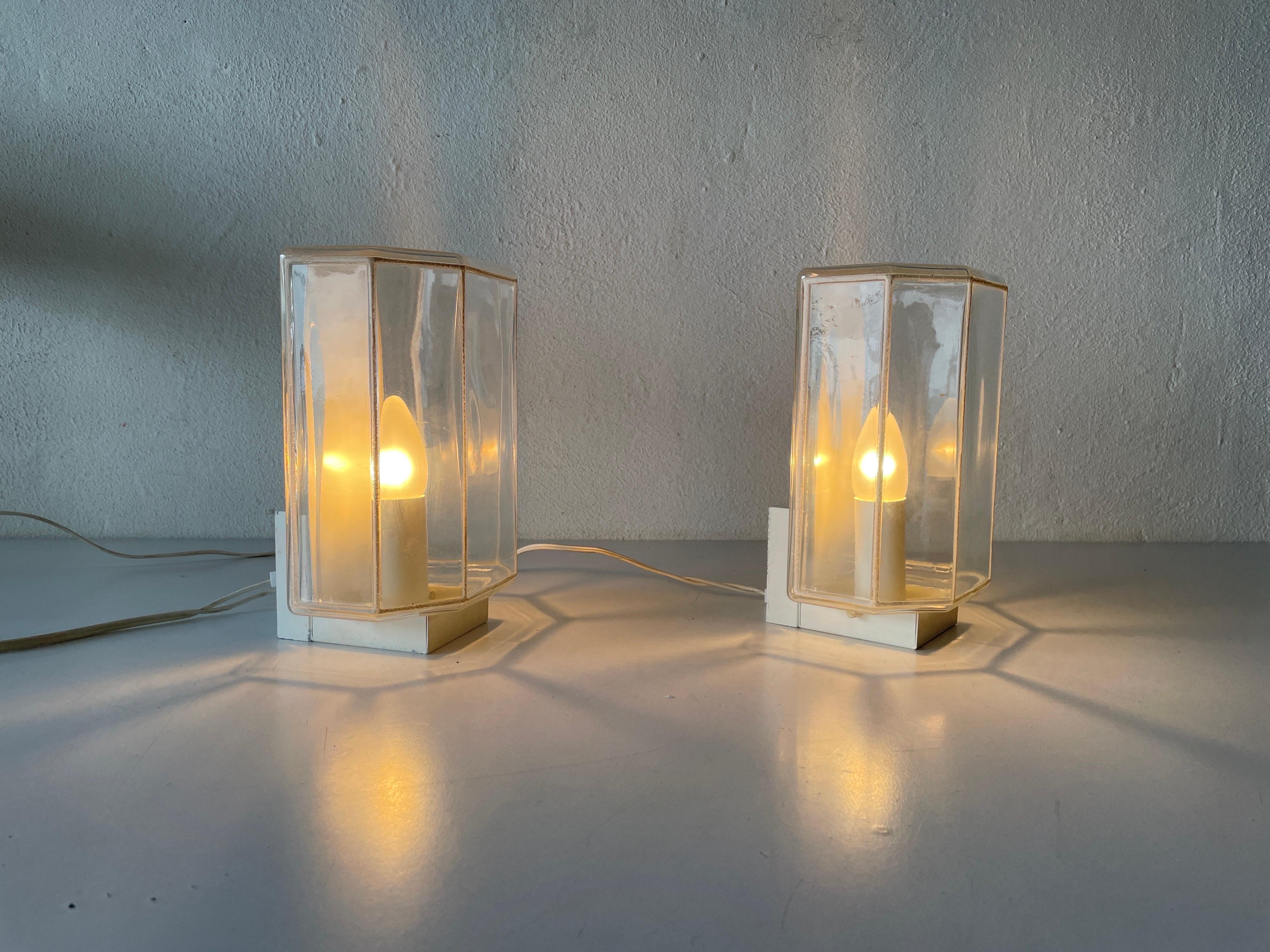 White Iron Structured Glass Pair of Sconces, 1960s, Limburg, Germany 4