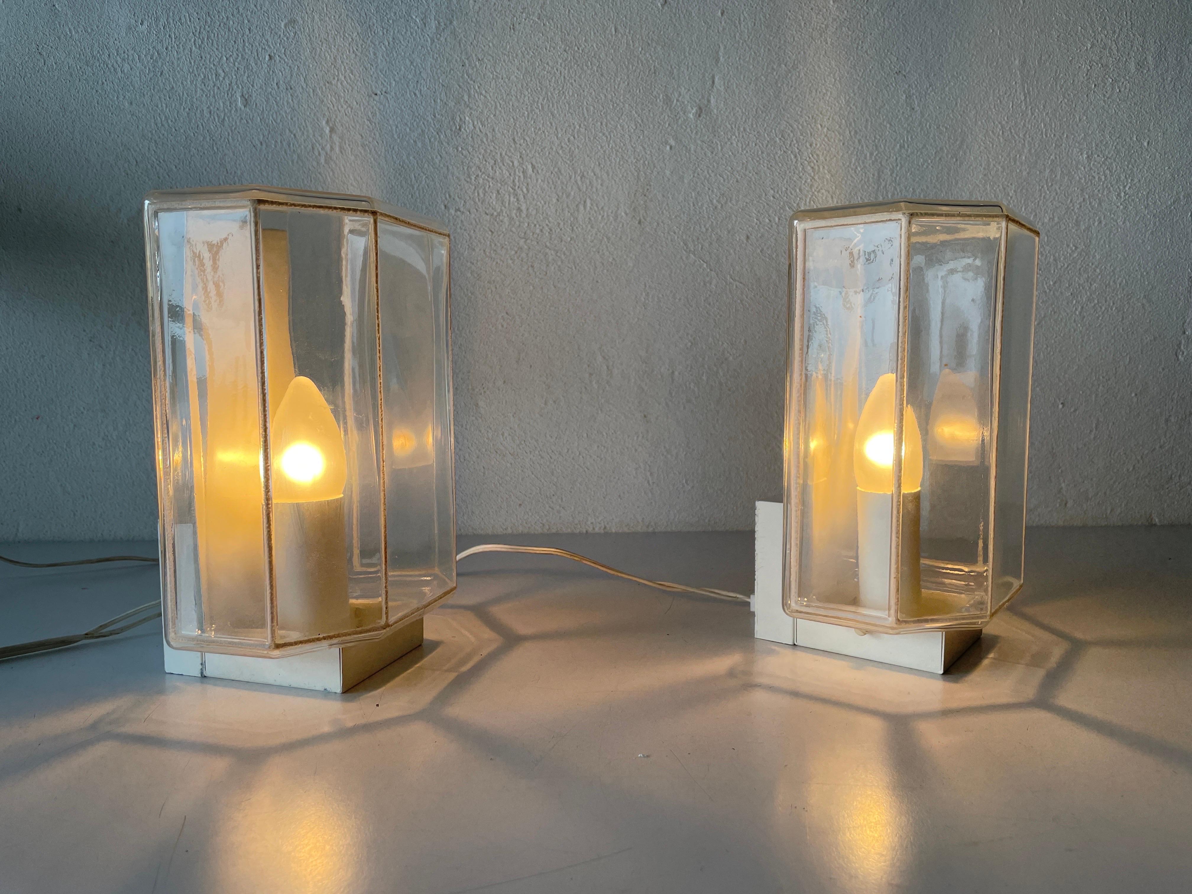 White Iron Structured Glass Pair of Sconces, 1960s, Limburg, Germany 5