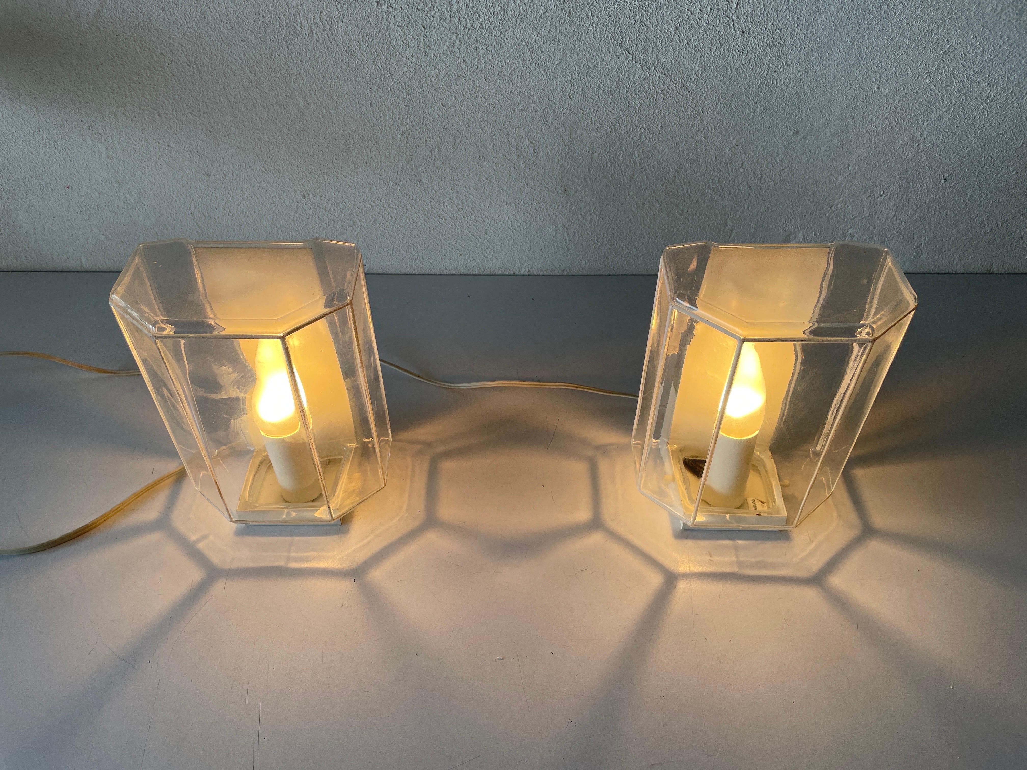 White Iron Structured Glass Pair of Sconces, 1960s, Limburg, Germany 6