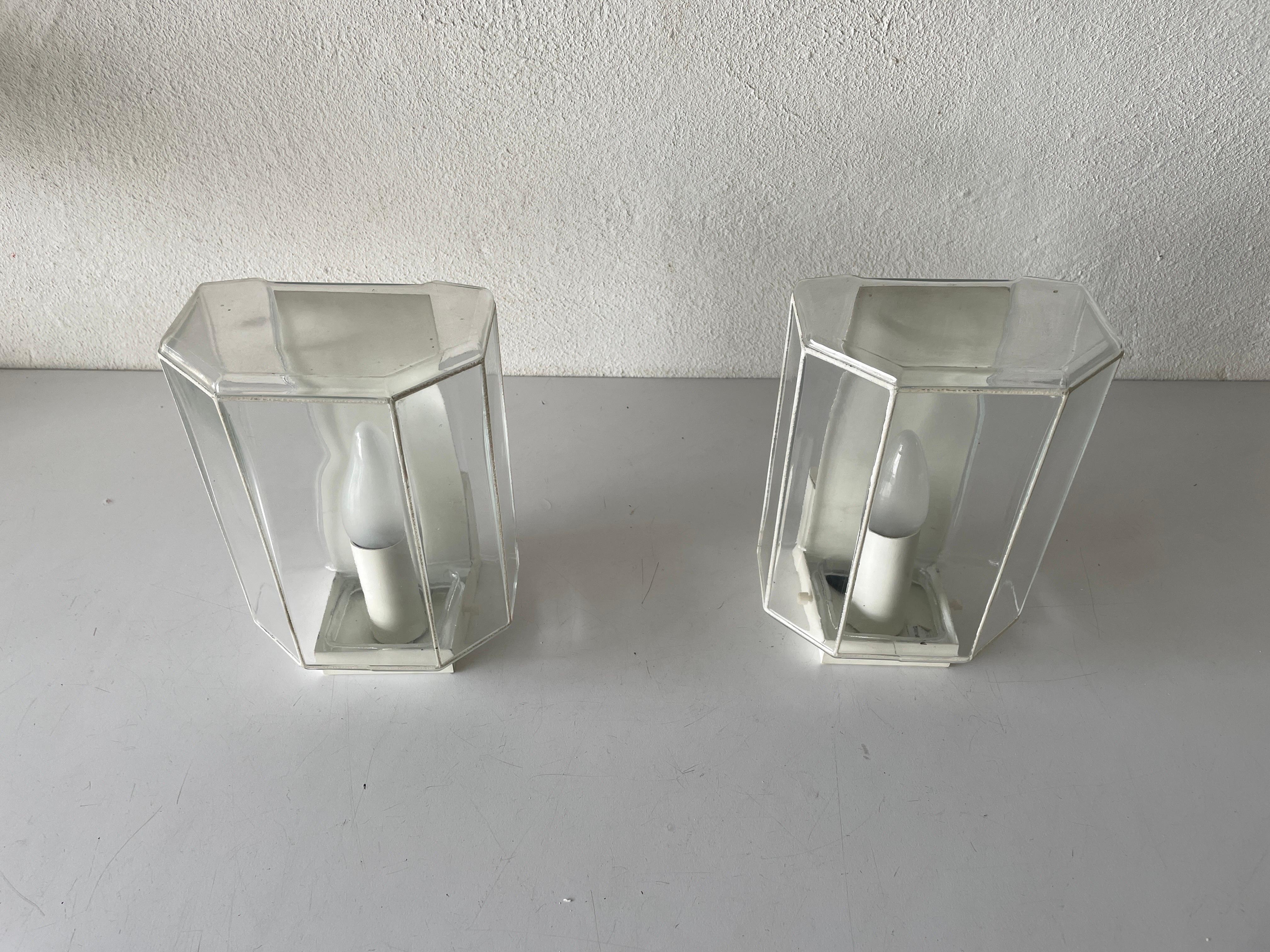 Mid-Century Modern White Iron Structured Glass Pair of Sconces, 1960s, Limburg, Germany