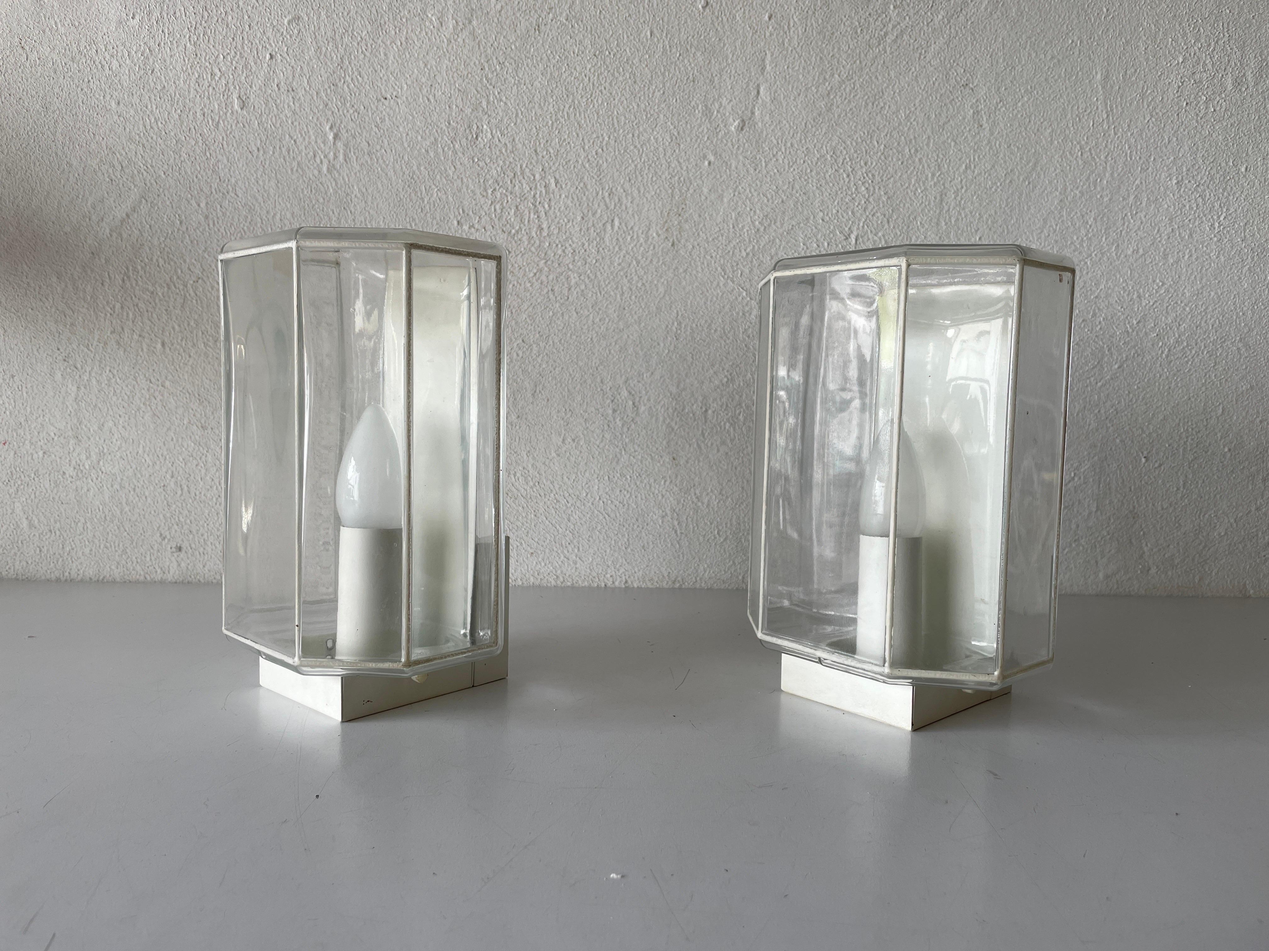 Metal White Iron Structured Glass Pair of Sconces, 1960s, Limburg, Germany