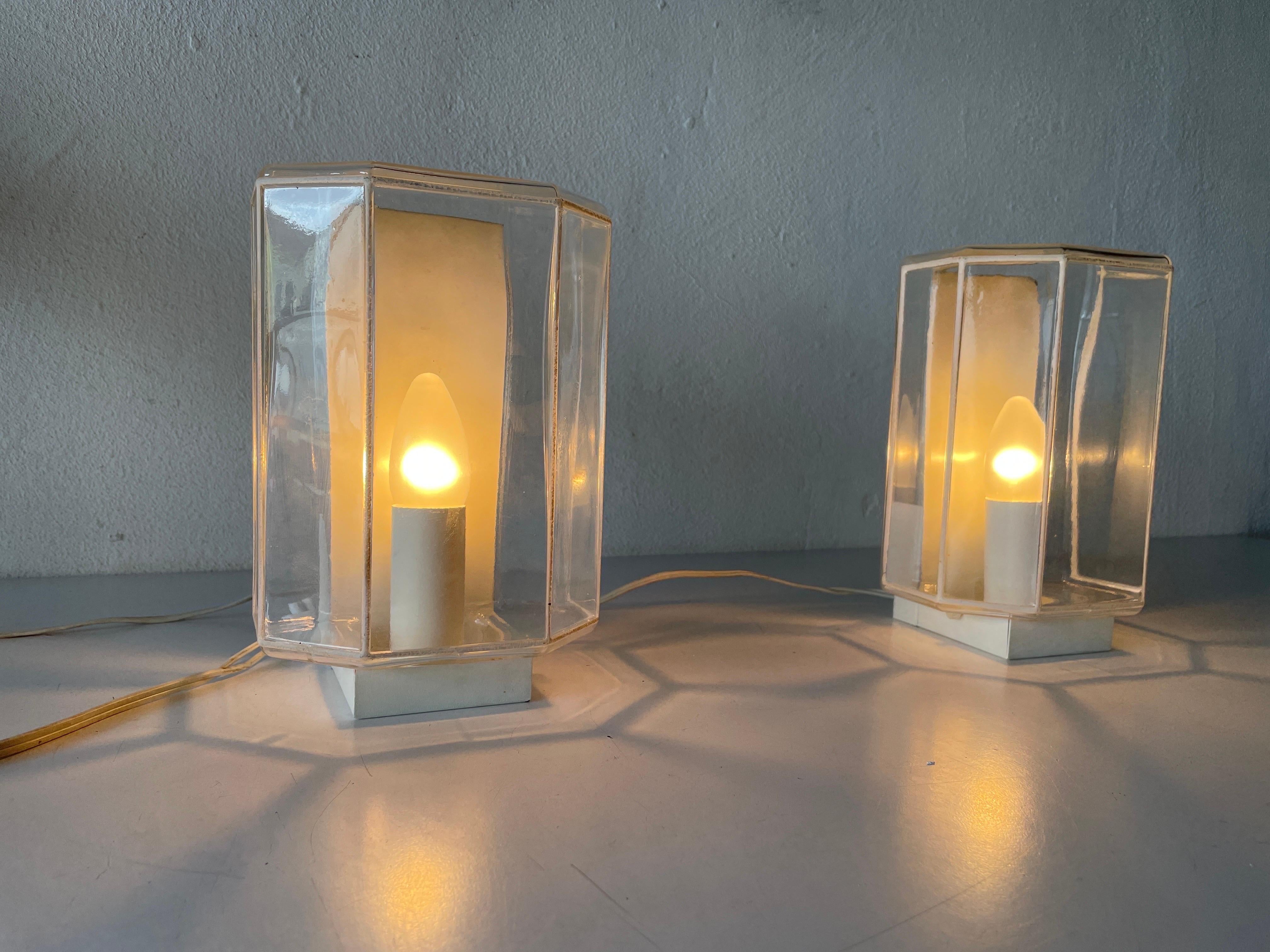 White Iron Structured Glass Pair of Sconces, 1960s, Limburg, Germany 3