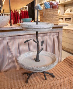 White Iron Tabletop Fruit Bowl with Branch Design and Double Tray