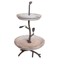 Weiße eiserne Tischobstschale mit Branch-Design und Doppeltablett