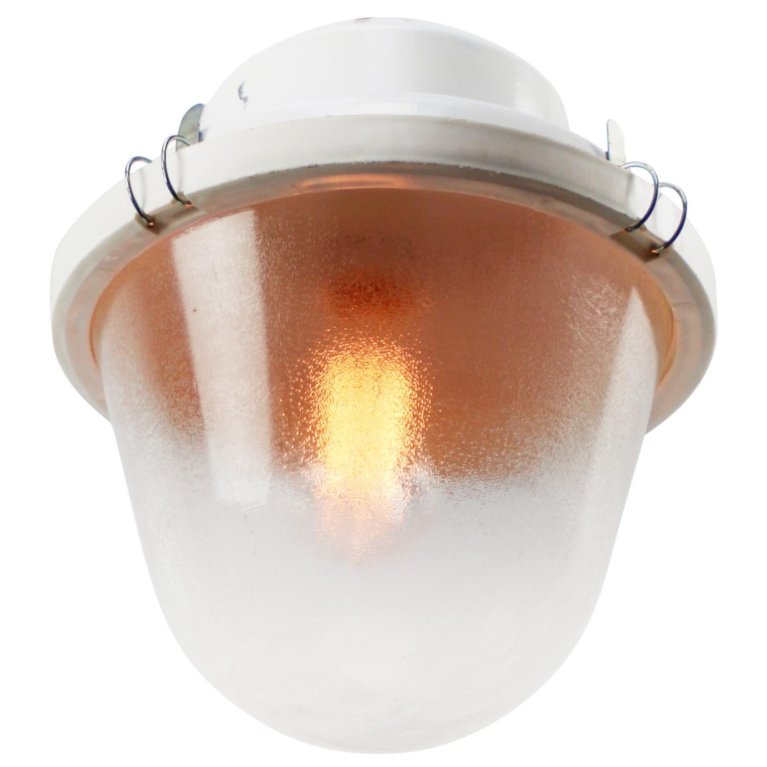 Czech White Iron Vintage Industrial Frosted Glass Pendant Lights