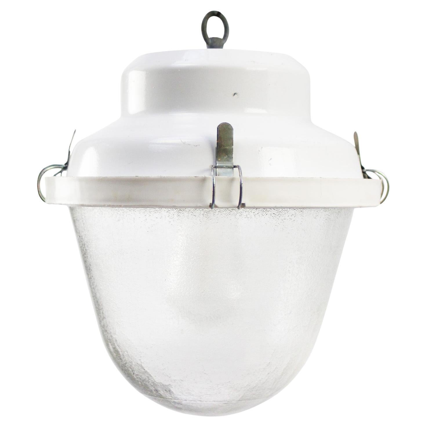 White Iron Vintage Industrial Frosted Glass Pendant Lights For Sale