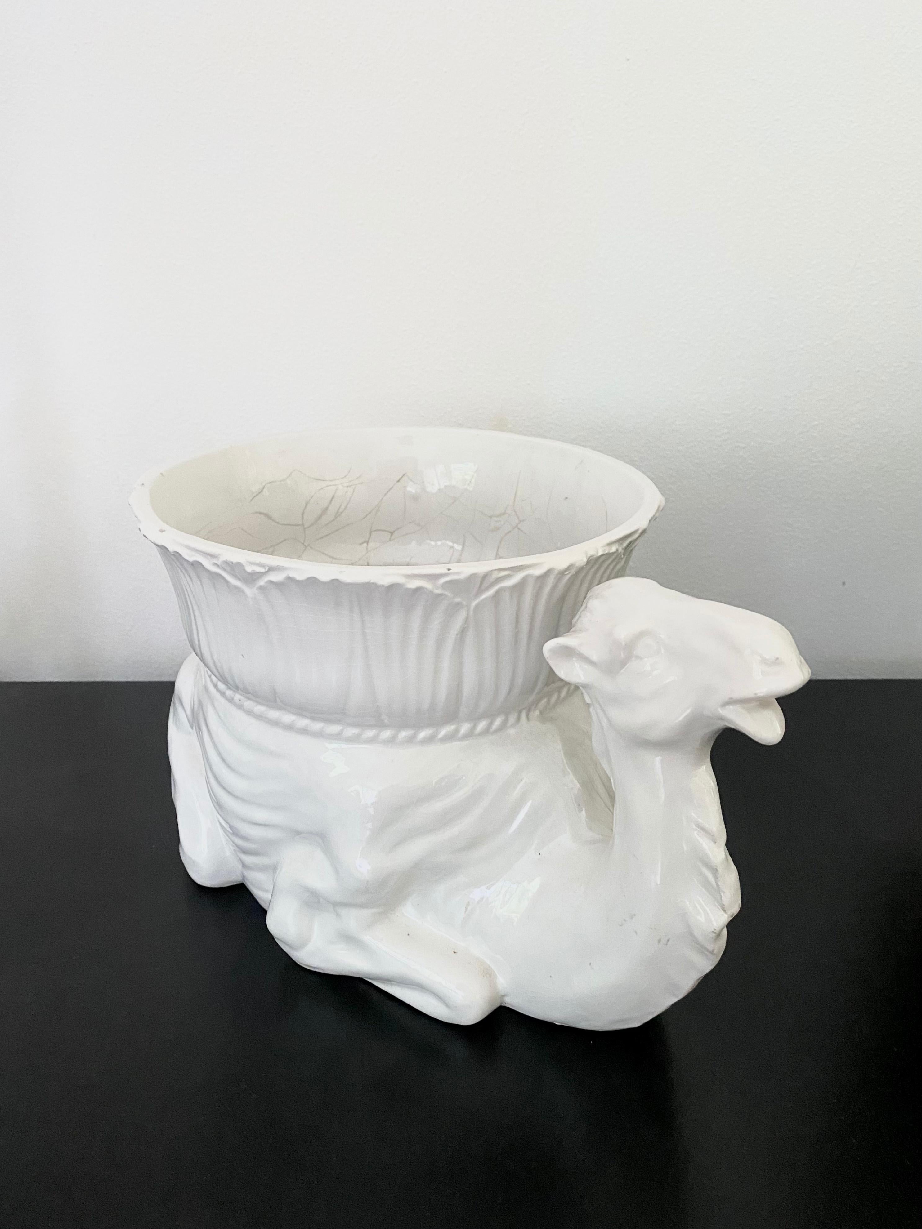 Hollywood Regency White Italian Ceramic Camel Flowerpot, Planter, Late 20th Century For Sale