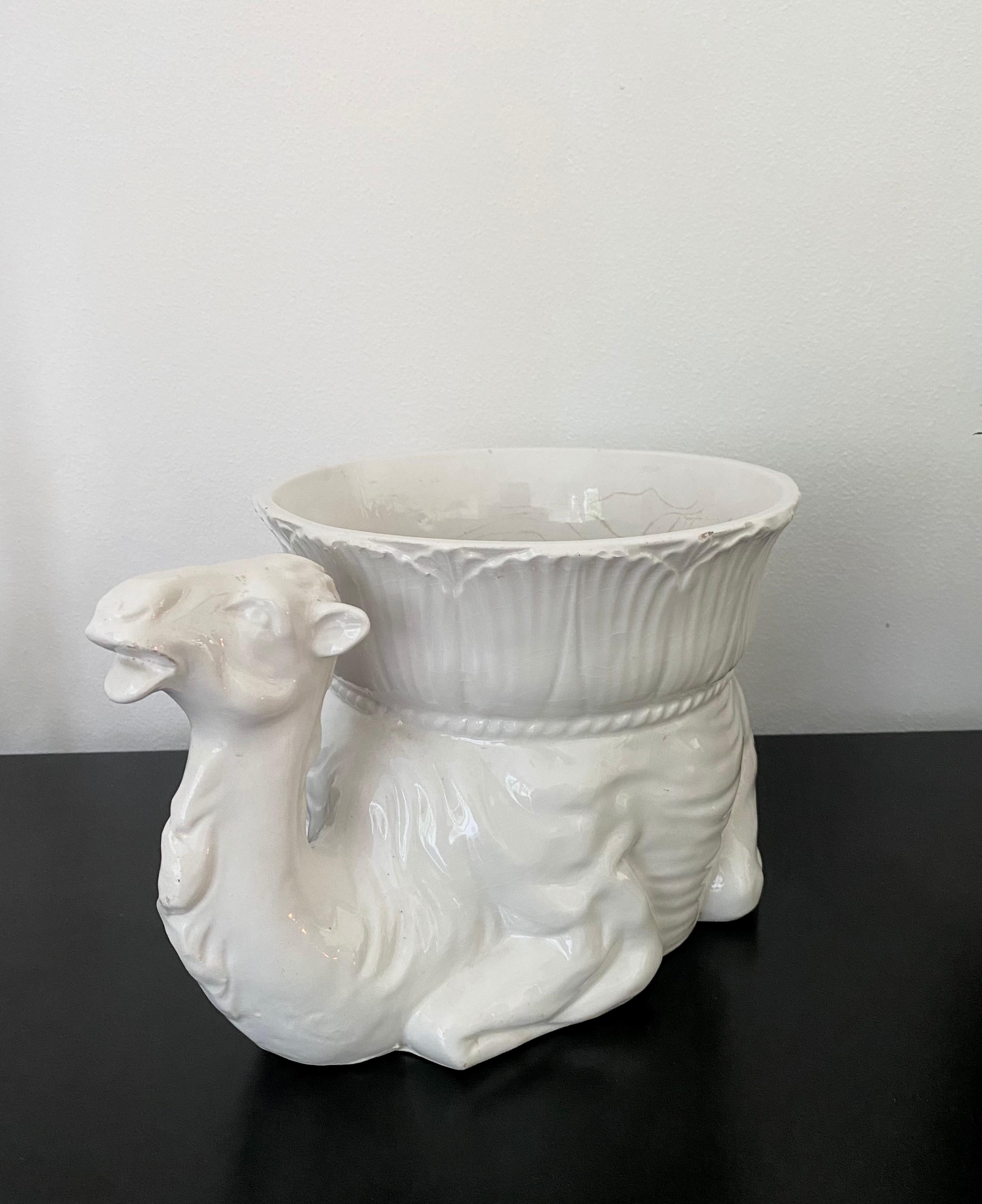 White Italian Ceramic Camel Flowerpot, Planter, Late 20th Century For Sale 3