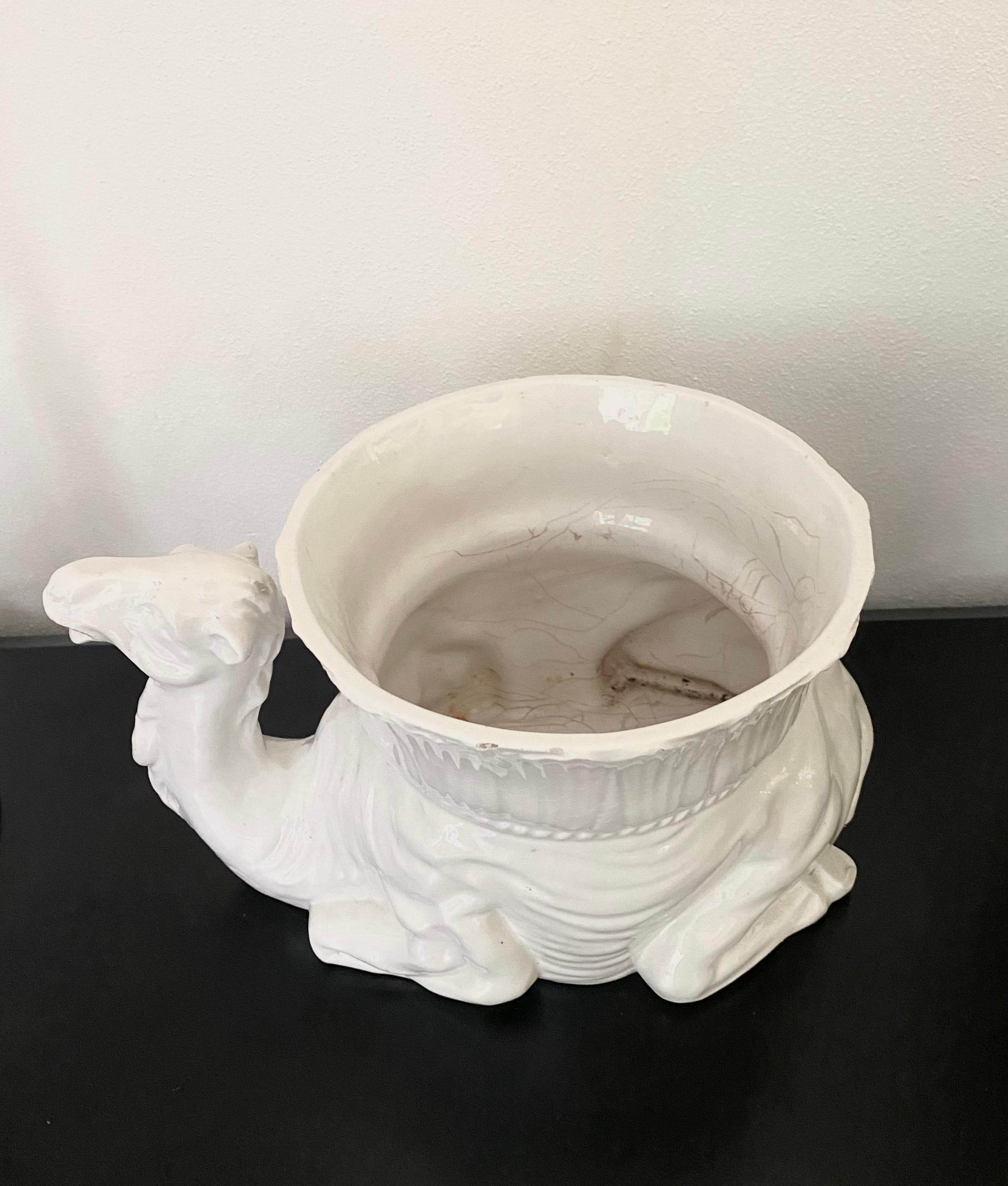 White Italian Ceramic Camel Flowerpot, Planter, Late 20th Century For Sale 4