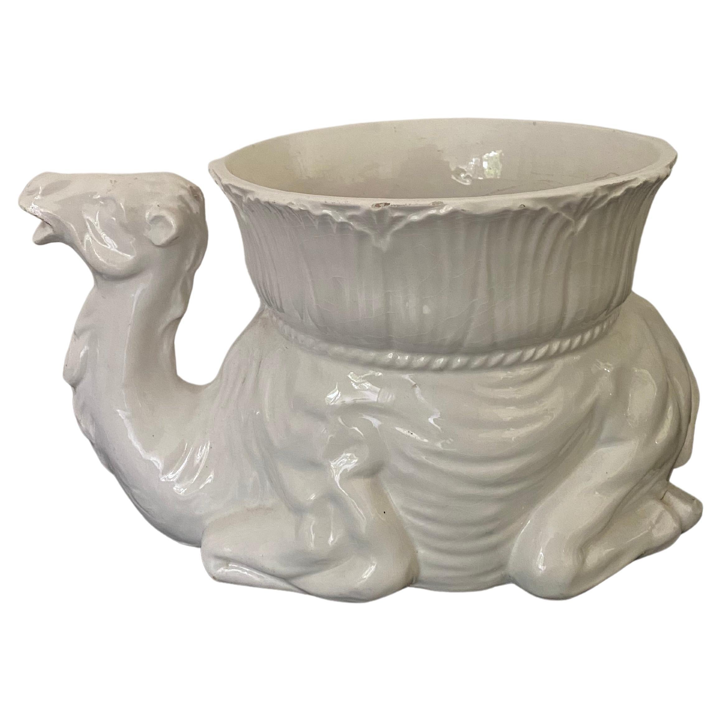 White Italian Ceramic Camel Flowerpot, Planter, Late 20th Century For Sale