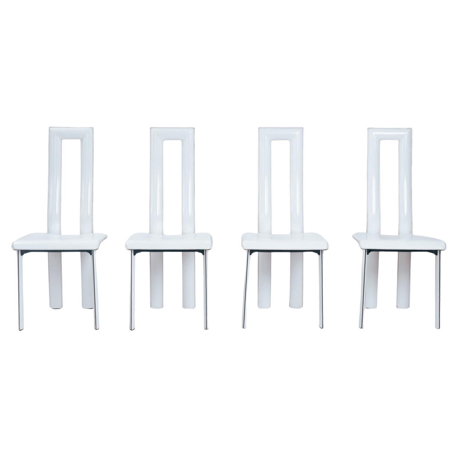Sillas de comedor highback de cuero italiano blanco de Ycami Italia, años 80