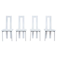 Chaises de salle à manger italiennes à dossier haut en cuir blanc par Ycami Italie, années 1980