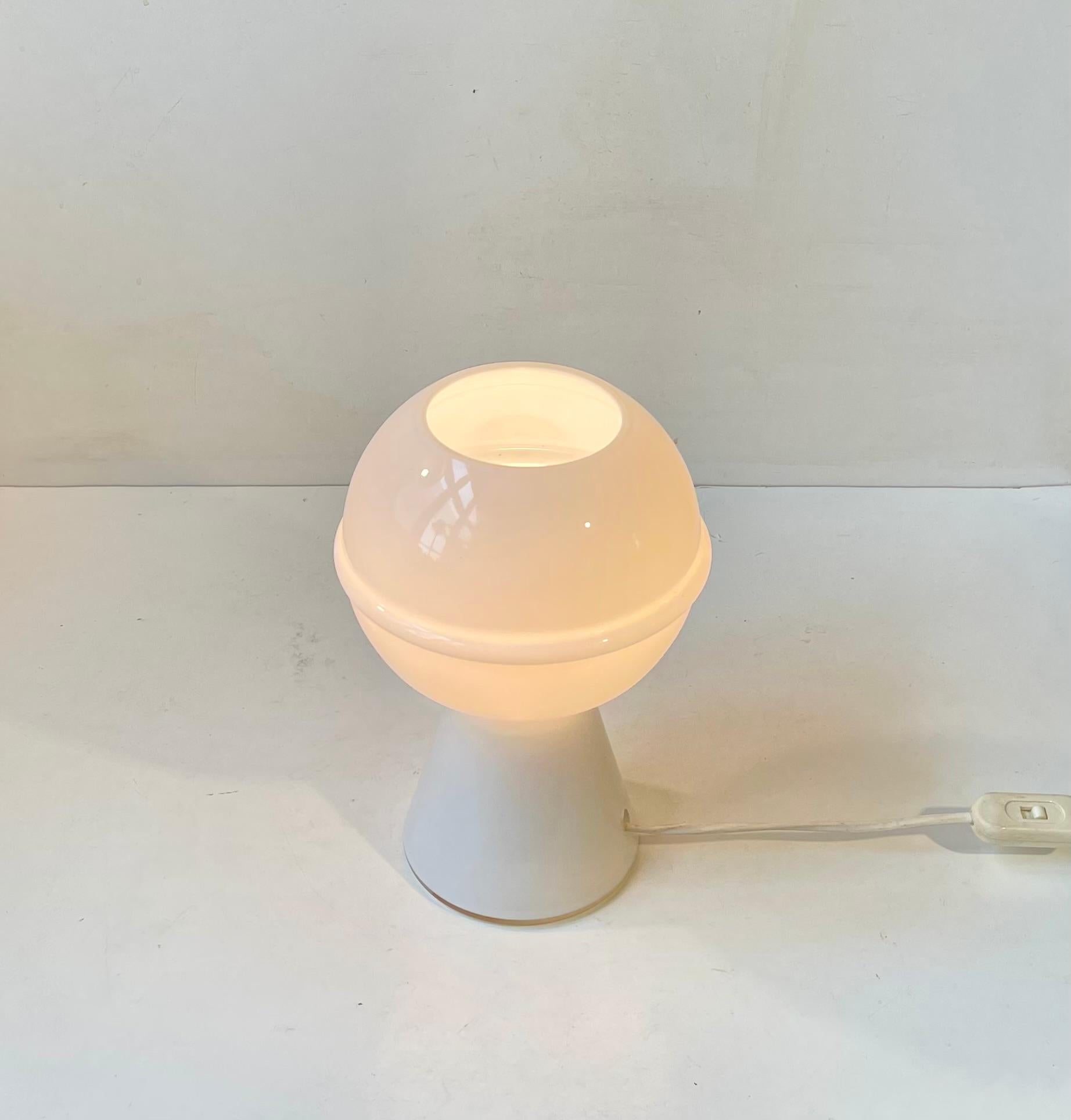 Opaline Glass White Italian Minimalist Saturn Table Lamp in Murano Glass, 1970s For Sale