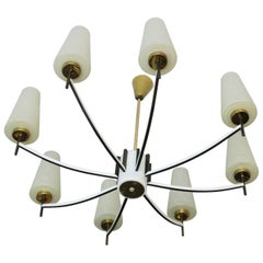 Vintage Mid Century White Italian Chandelier with Brass and Art Glass