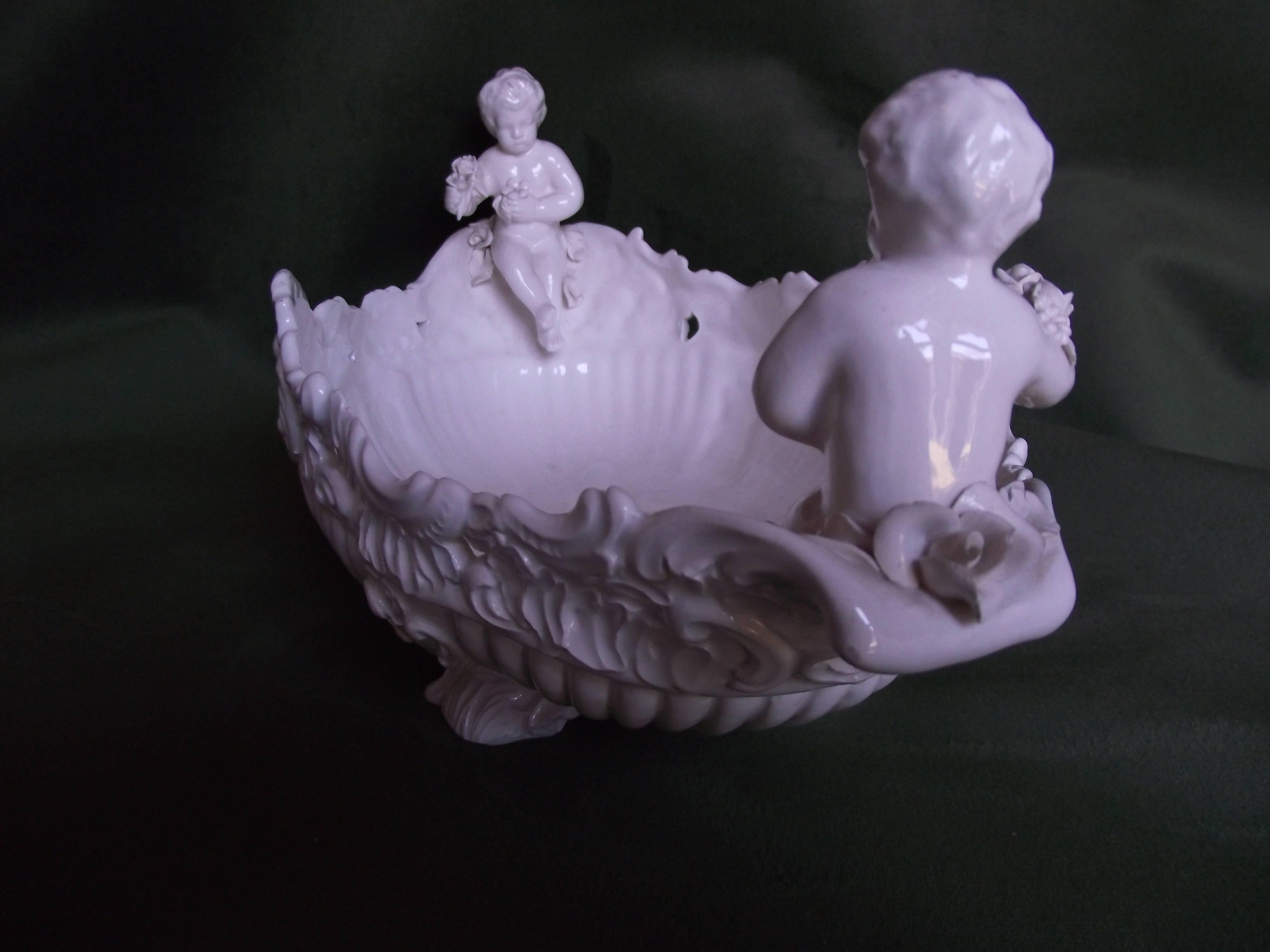 Mid-20th Century White Italian Porcelain Cherub Centrepiece For Sale