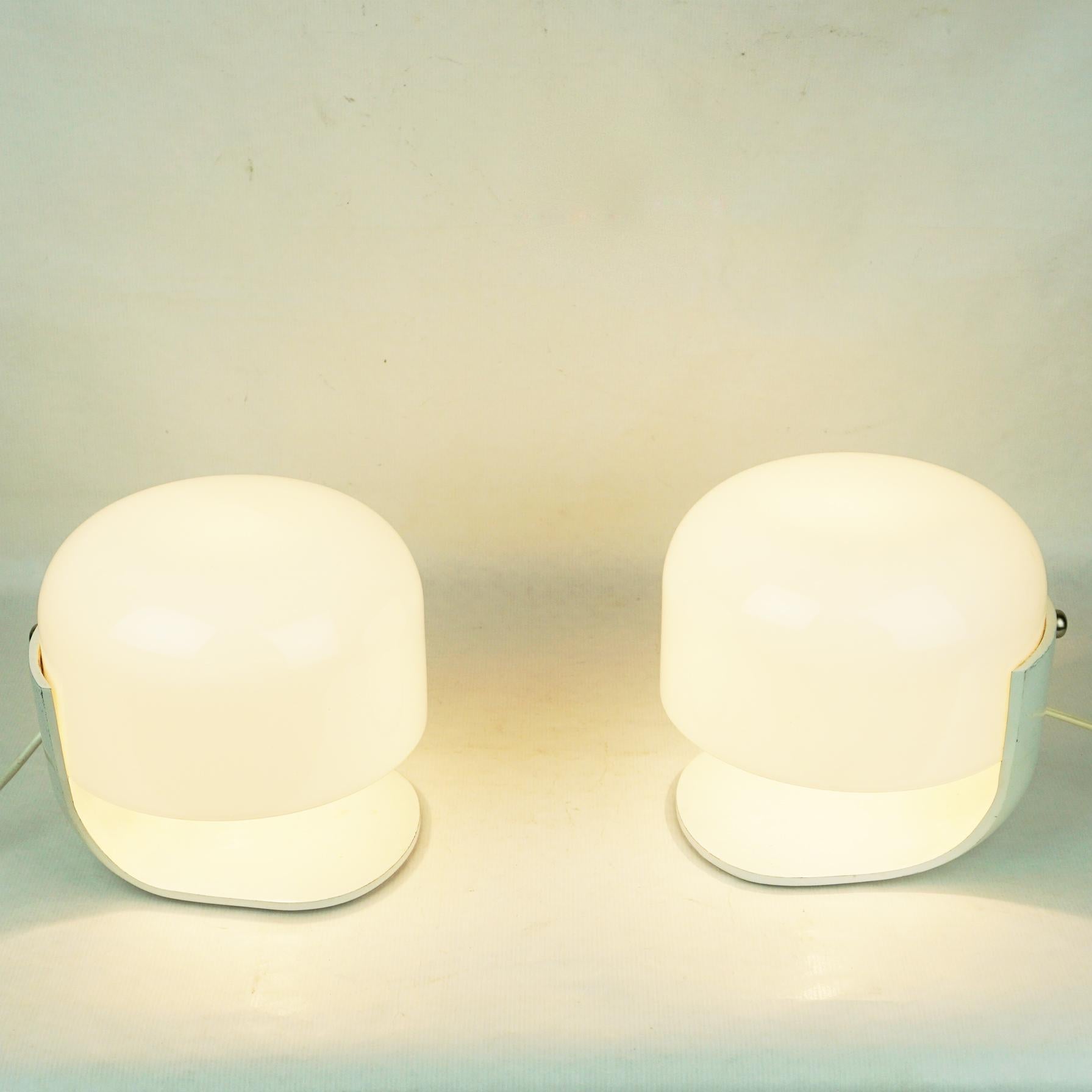 Lacquered White Italian Space Age Glass Table Lamps by Pia Guidetti Crippa for Lumi Milano