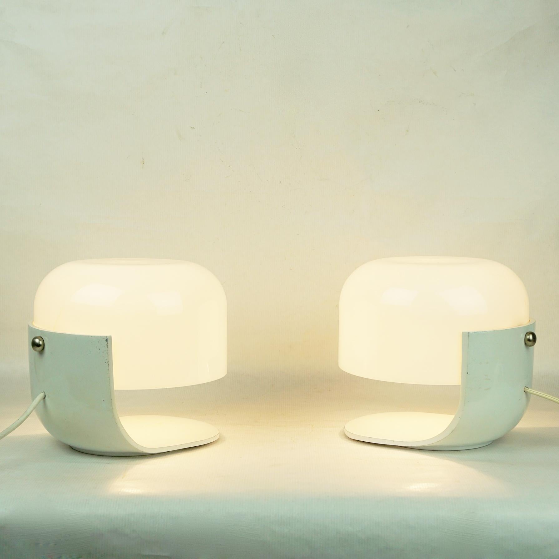 White Italian Space Age Glass Table Lamps by Pia Guidetti Crippa for Lumi Milano In Good Condition In Vienna, AT