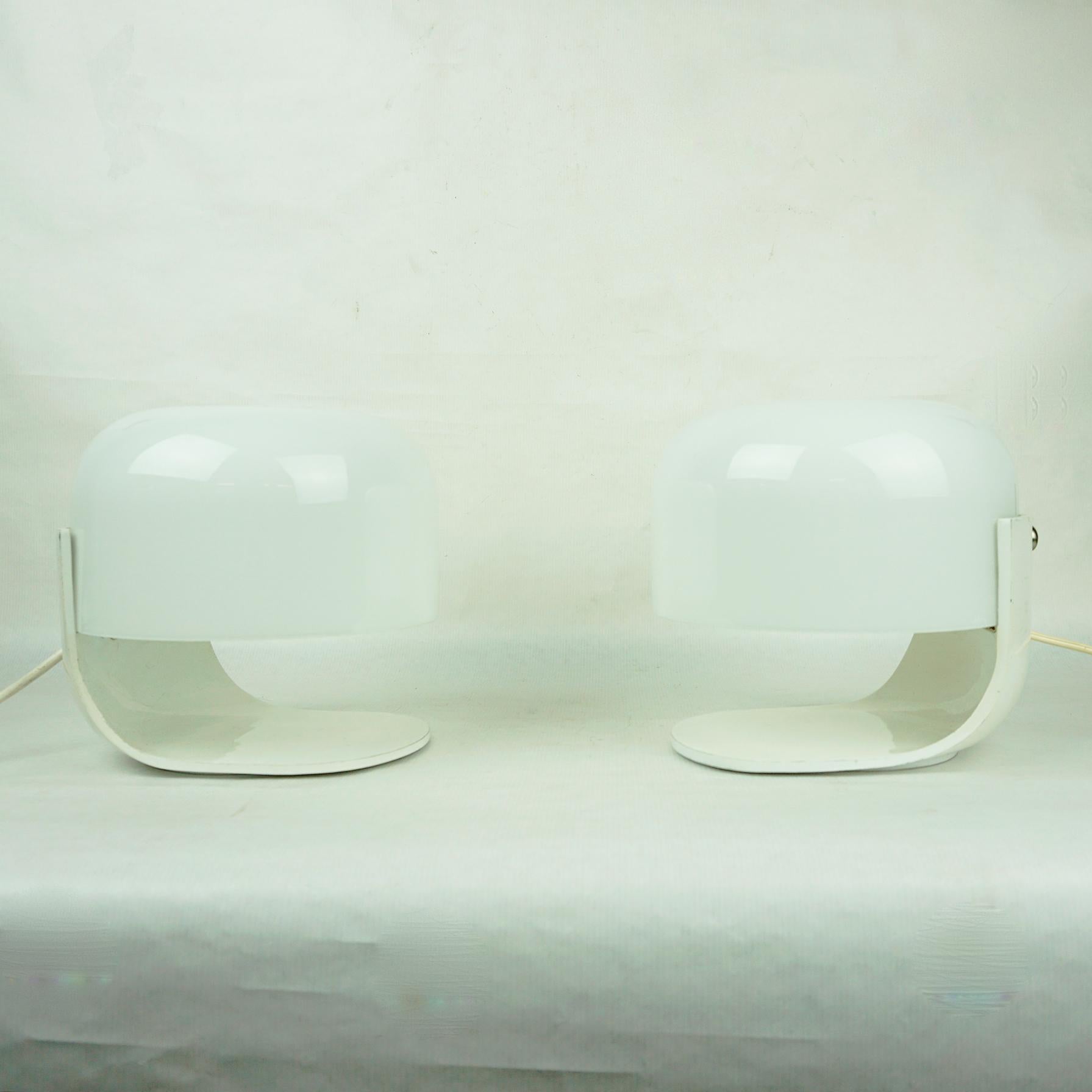 White Italian Space Age Glass Table Lamps by Pia Guidetti Crippa for Lumi Milano 3