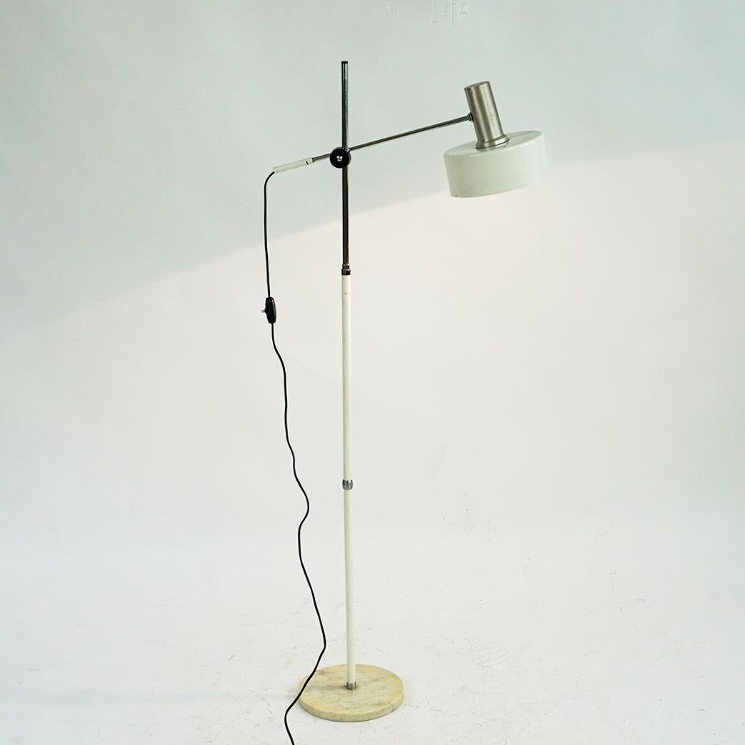 Lacquered White Italian Space Age Metal and Marble Adjustable Floor Spotlamp