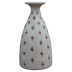 White Italian Vase Handmade for Raymor with Black and Red Eyes Pattern