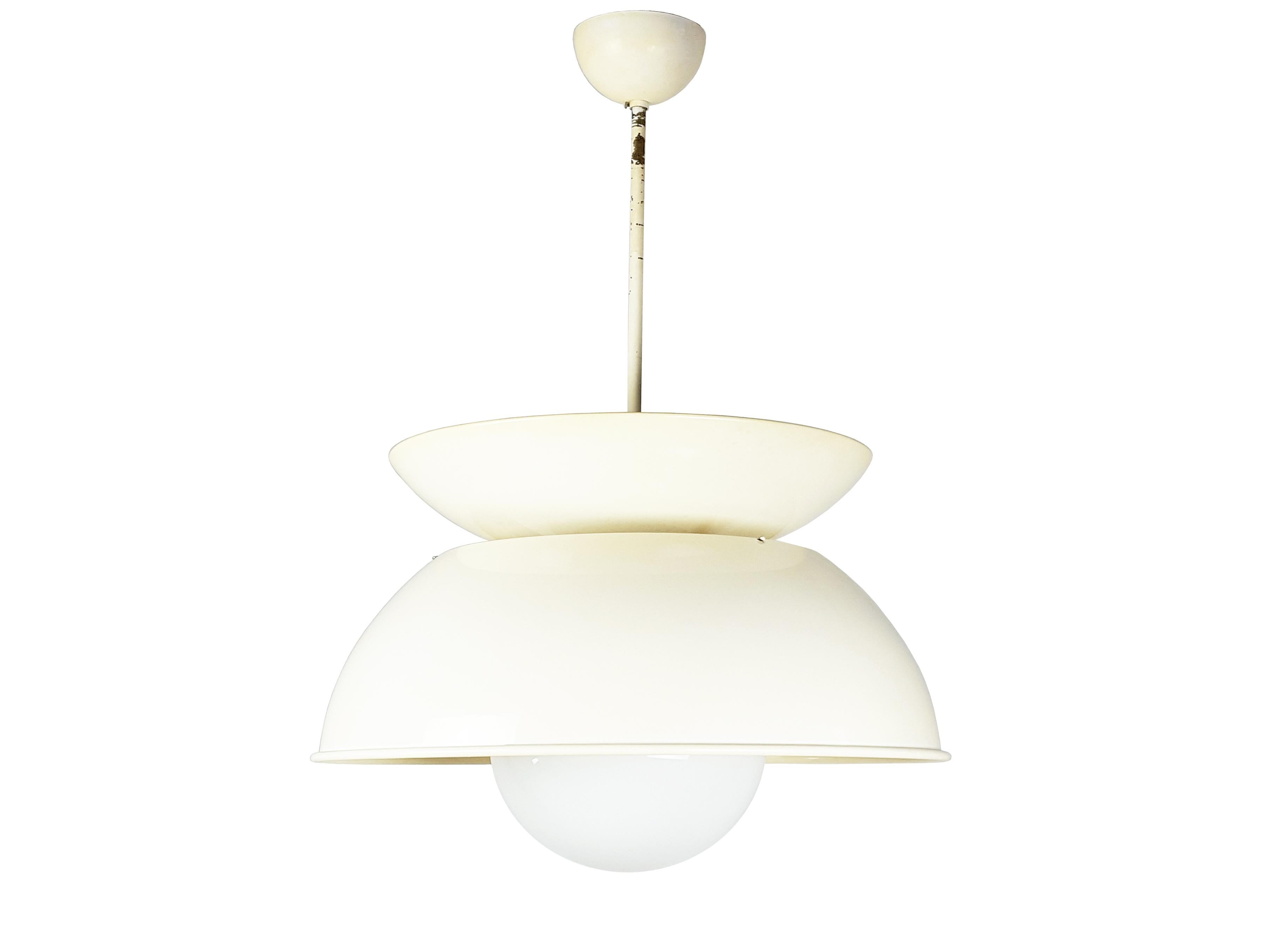 Opaline Glass White/Ivory 1960s Cetra Pendant Lamp by V. Magistretti for Artemide For Sale