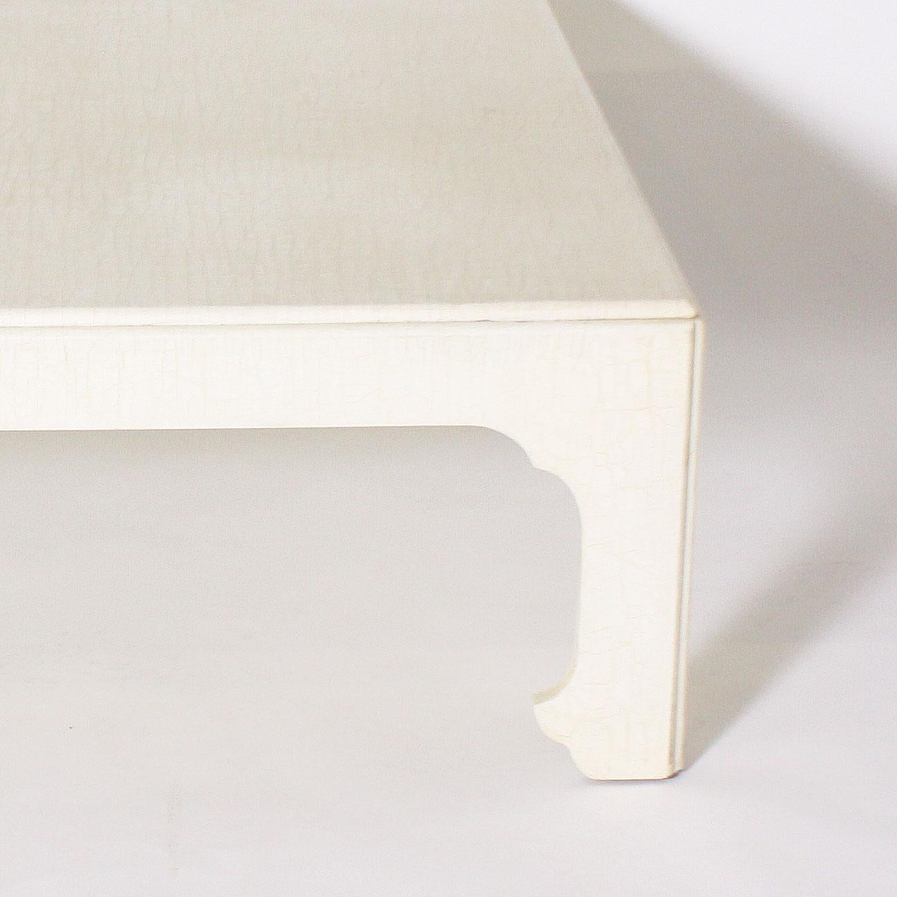 White ivory lacquered crackle coffee table, circa 1970.
$3,500.

 