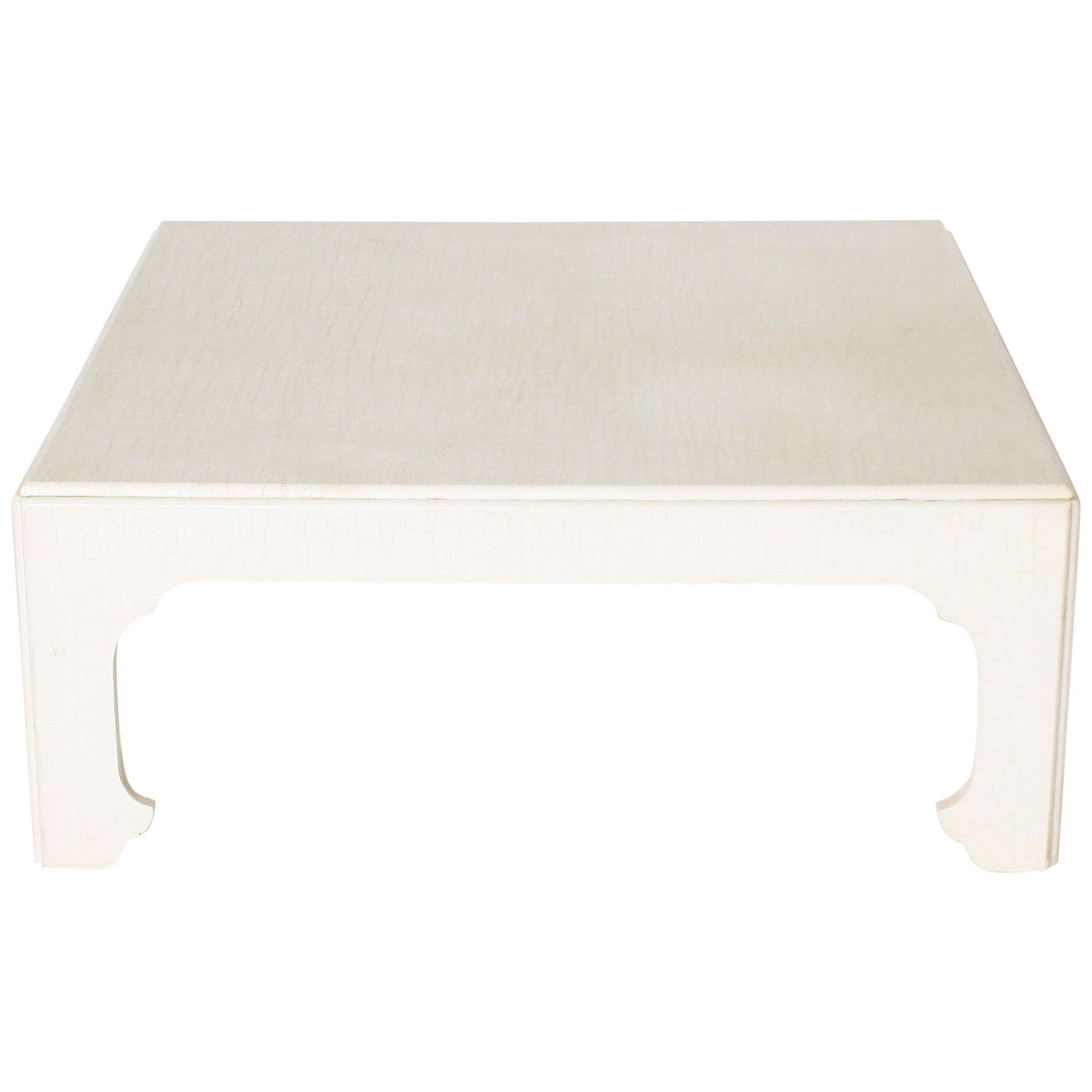 White Ivory Lacquered Crackle Coffee Table, circa 1970