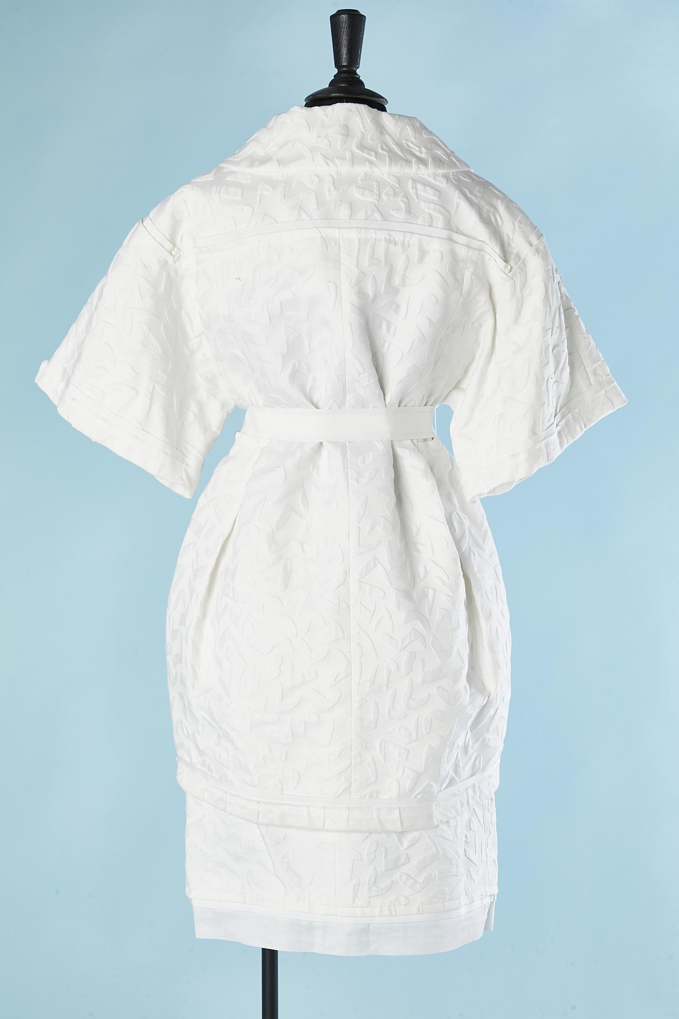 White jacquard cotton coat and skirt ensemble Louis Vuitton by Marc Jacob  In Excellent Condition For Sale In Saint-Ouen-Sur-Seine, FR