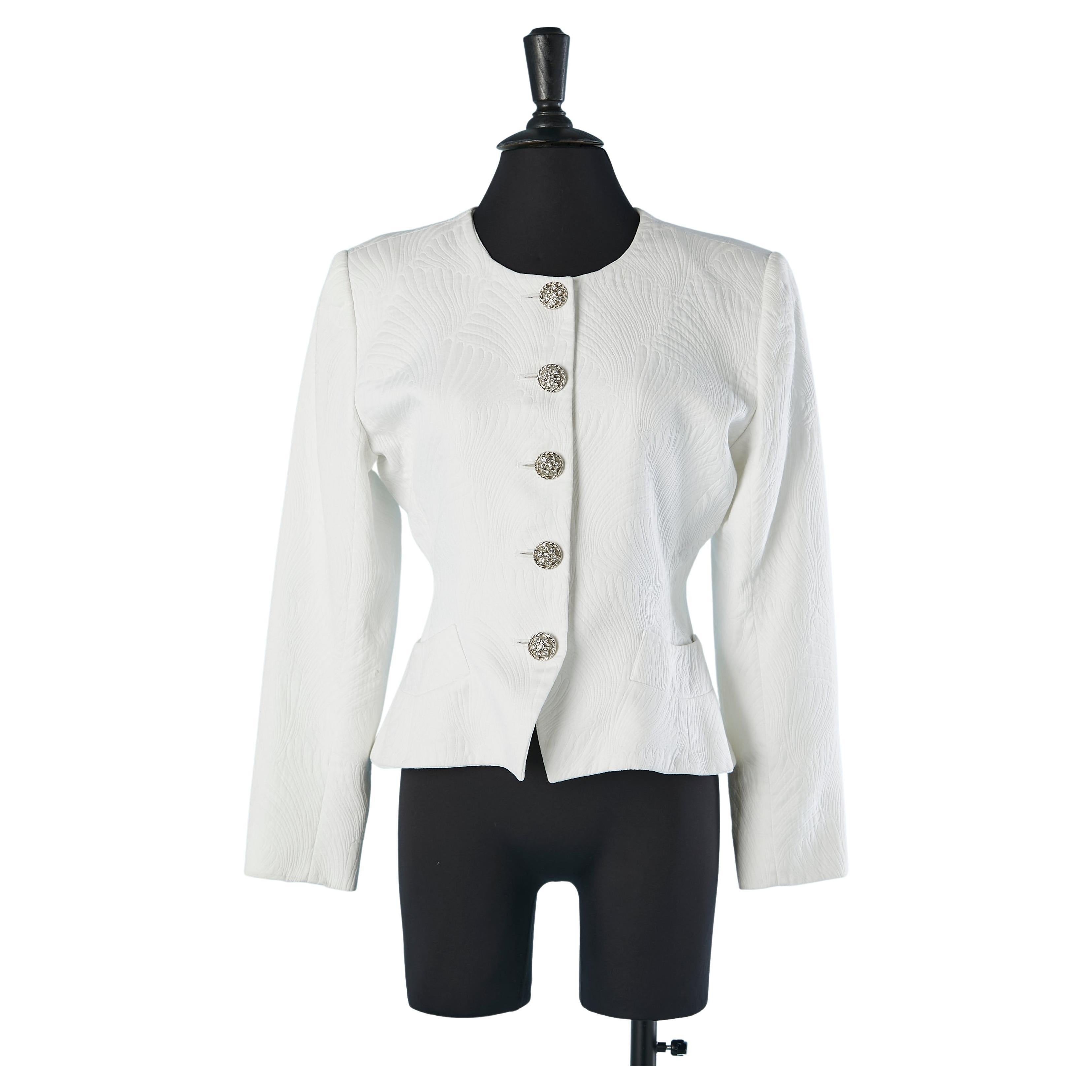 White jacquard cotton jacket with diamante buttons YSL Variation For