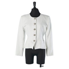 White jacquard cotton jacket with rhinestone buttons YSL Variation 