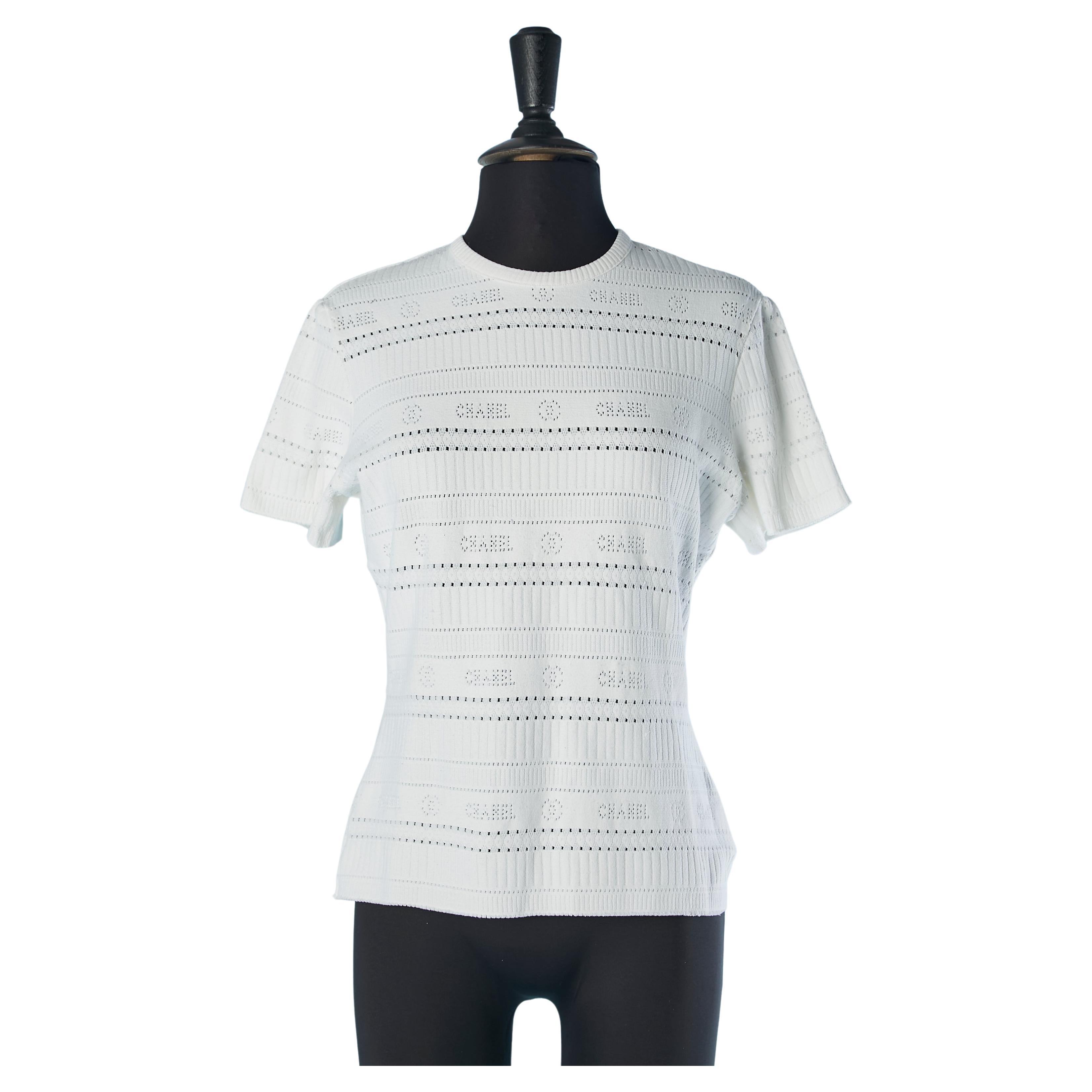 White jacquard see-through knit tee-shirt Chanel  For Sale