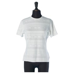 Tee-shirt en maille jacquard transparente blanche Chanel 