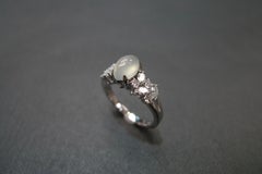 White Jade and Marquise Diamond Unique Engagement Ring in 18K White Gold