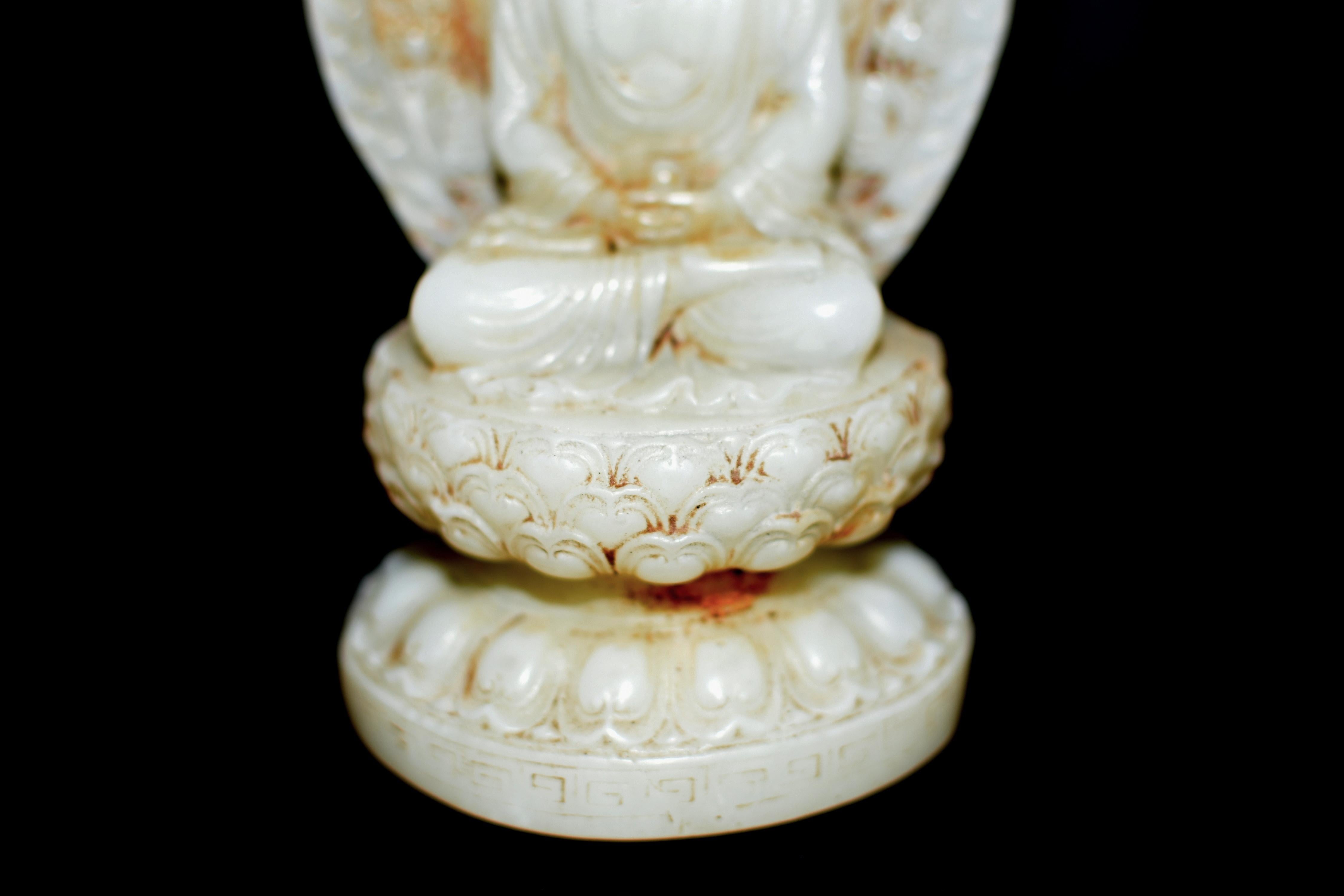 Hand-Carved White Jade Buddha Statue