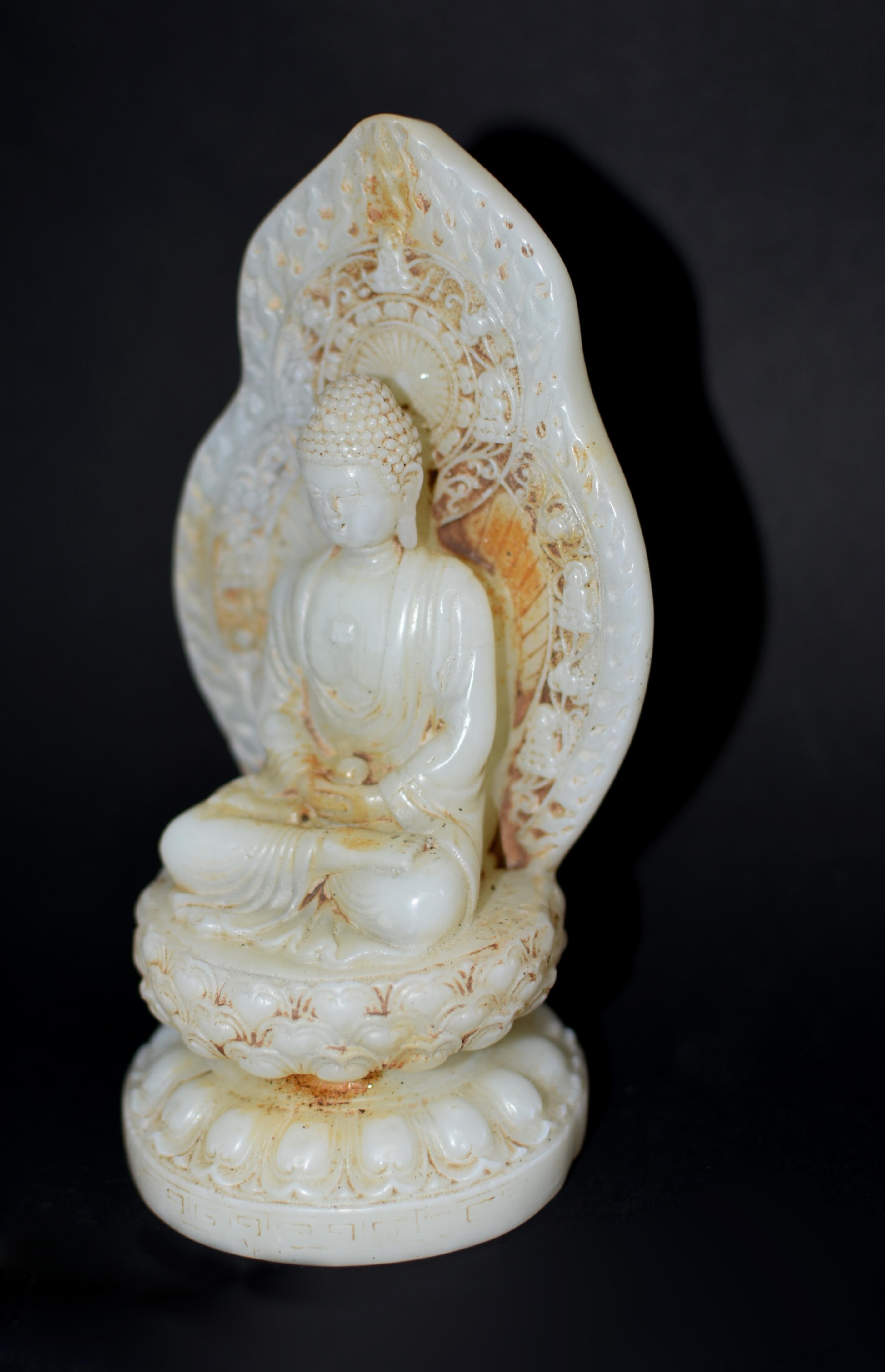 White Jade Buddha Statue In Good Condition In Somis, CA