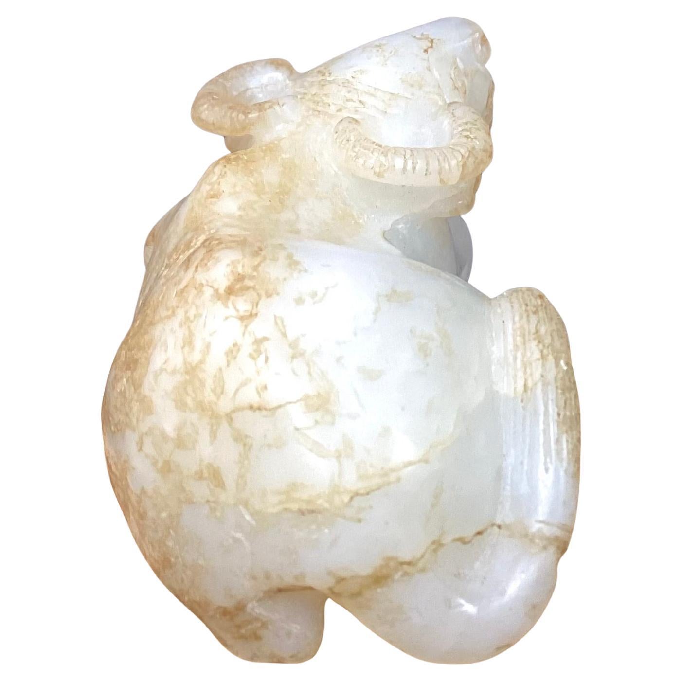 Chinese White Jade Carving of Recumbent Water Buffalo For Sale