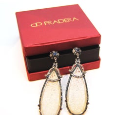 White Jade, Diamond, Sapphire in Gold an Silver Chandelier Earring
