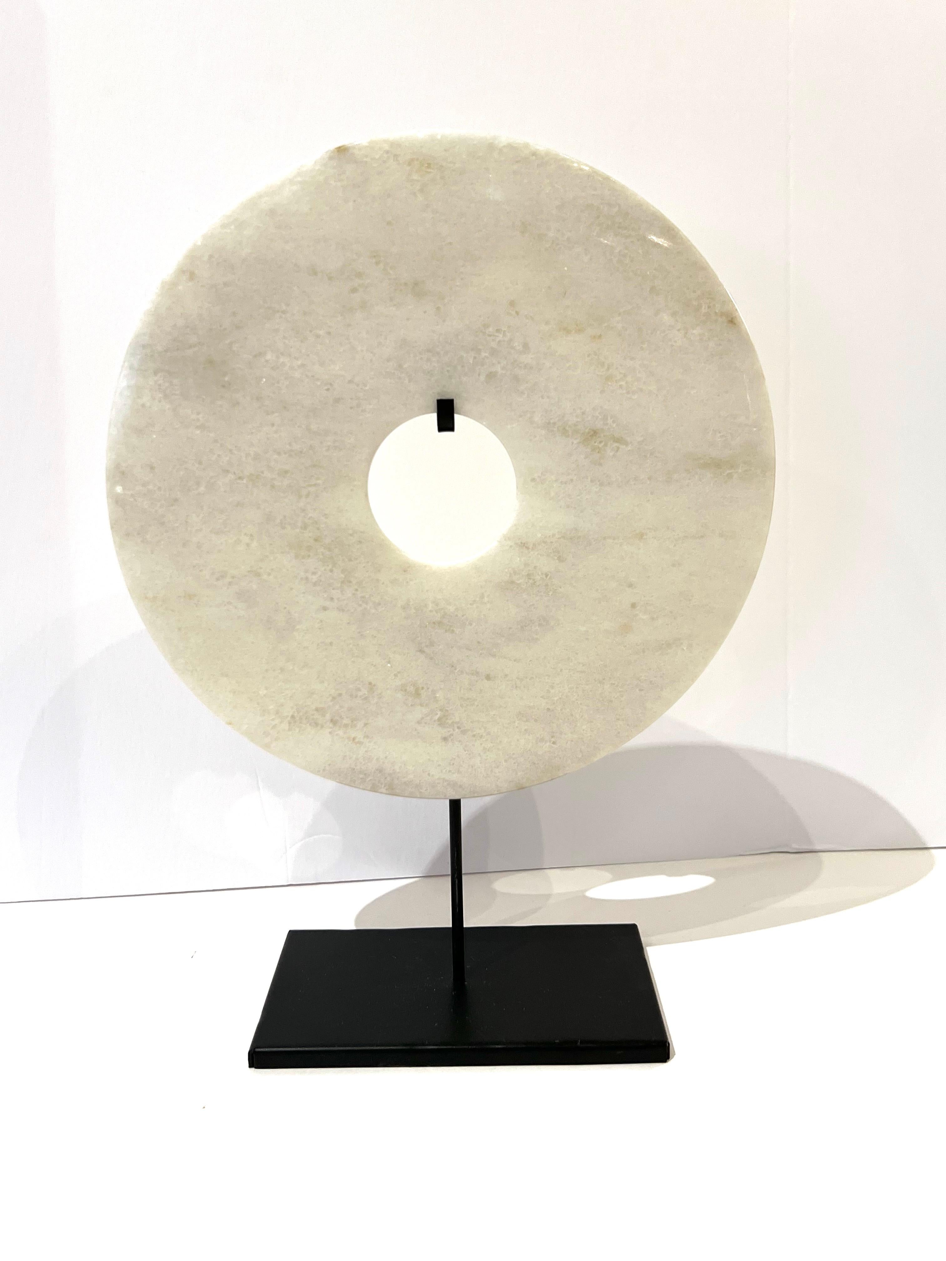 White Jade Disc Sculpture, China, Contemporary In New Condition For Sale In New York, NY