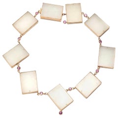 White Jade Geometric Shaped Necklace with Pink Sapphires in 14 Karat Gold