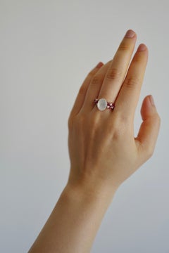 White Jade, Marquise Rubies and Diamond Unique Engagement Ring in Rose Gold