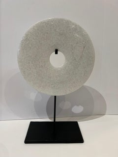 White Jade Set of Three Discs Sculptures, China, Contemporary